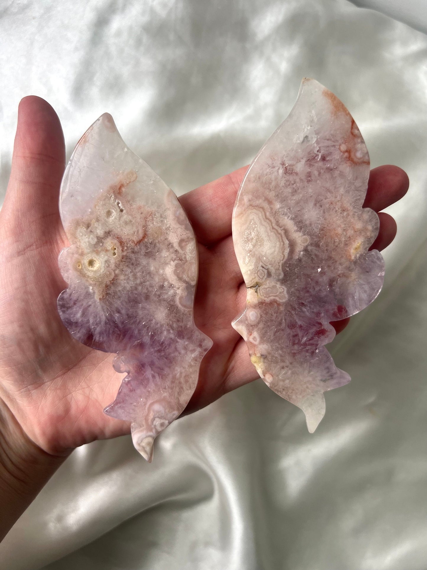 Beautiful Pink Amethyst with Flower Agate Butterfly Wings with Display Stand from Brazil