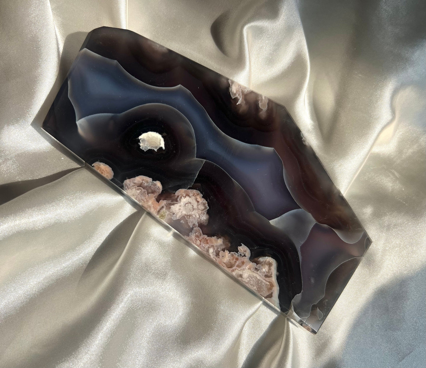 High Quality Blue Flower Agate Slab | AAA Blue and Black Flower Agate Slice