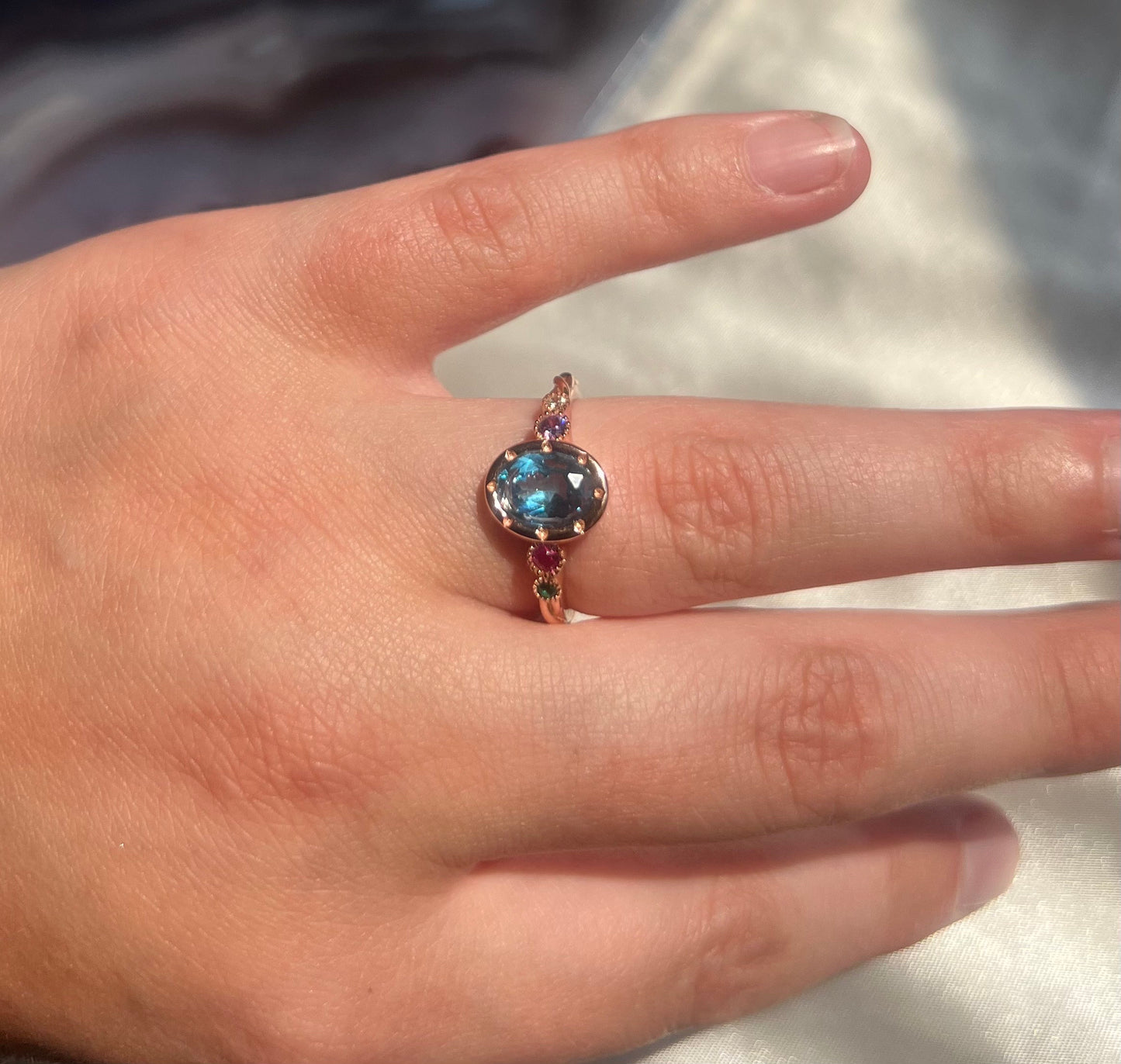 Gorgeous Blue Topaz Gemstone Ring | 925 Sterling Silver Rose Gold Plated Adjustable Band