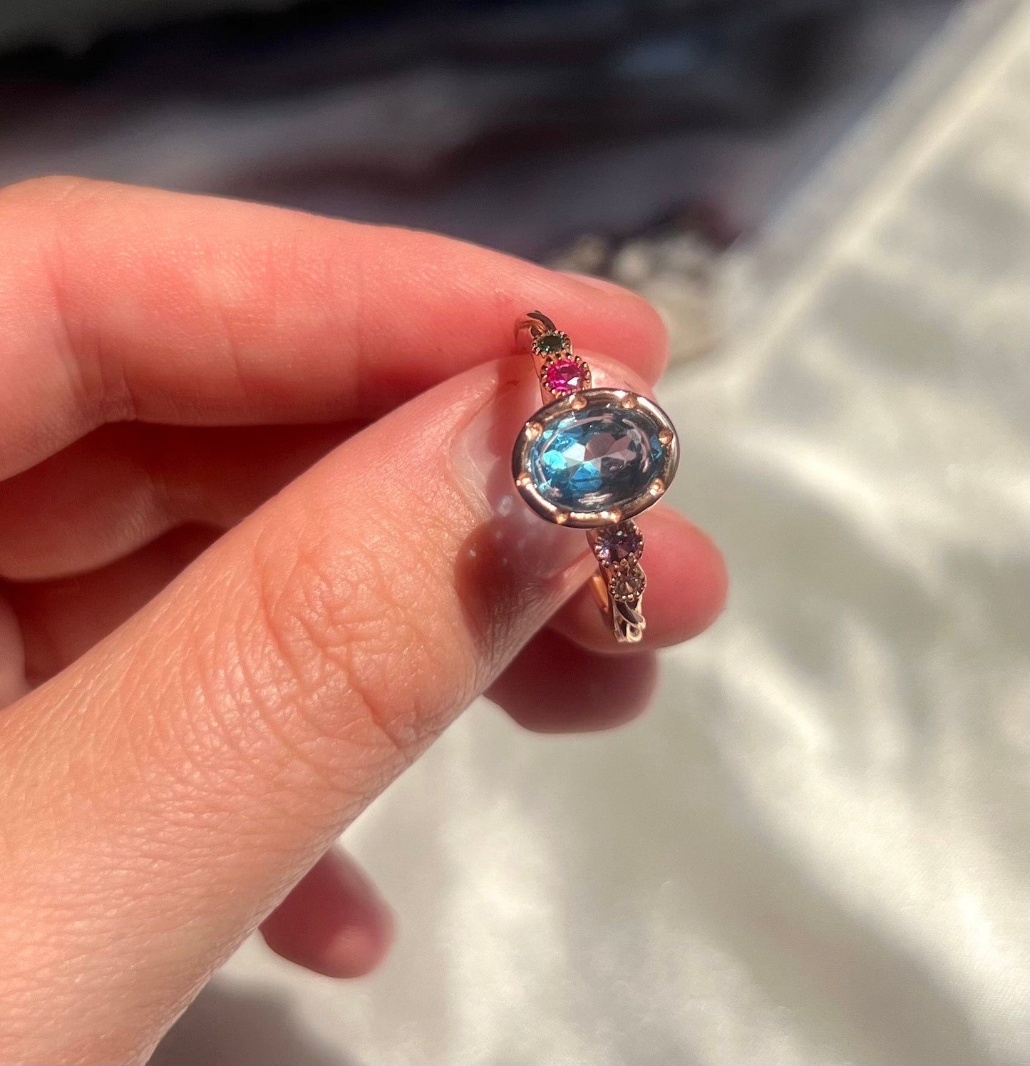 Gorgeous Blue Topaz Gemstone Ring | 925 Sterling Silver Rose Gold Plated Adjustable Band