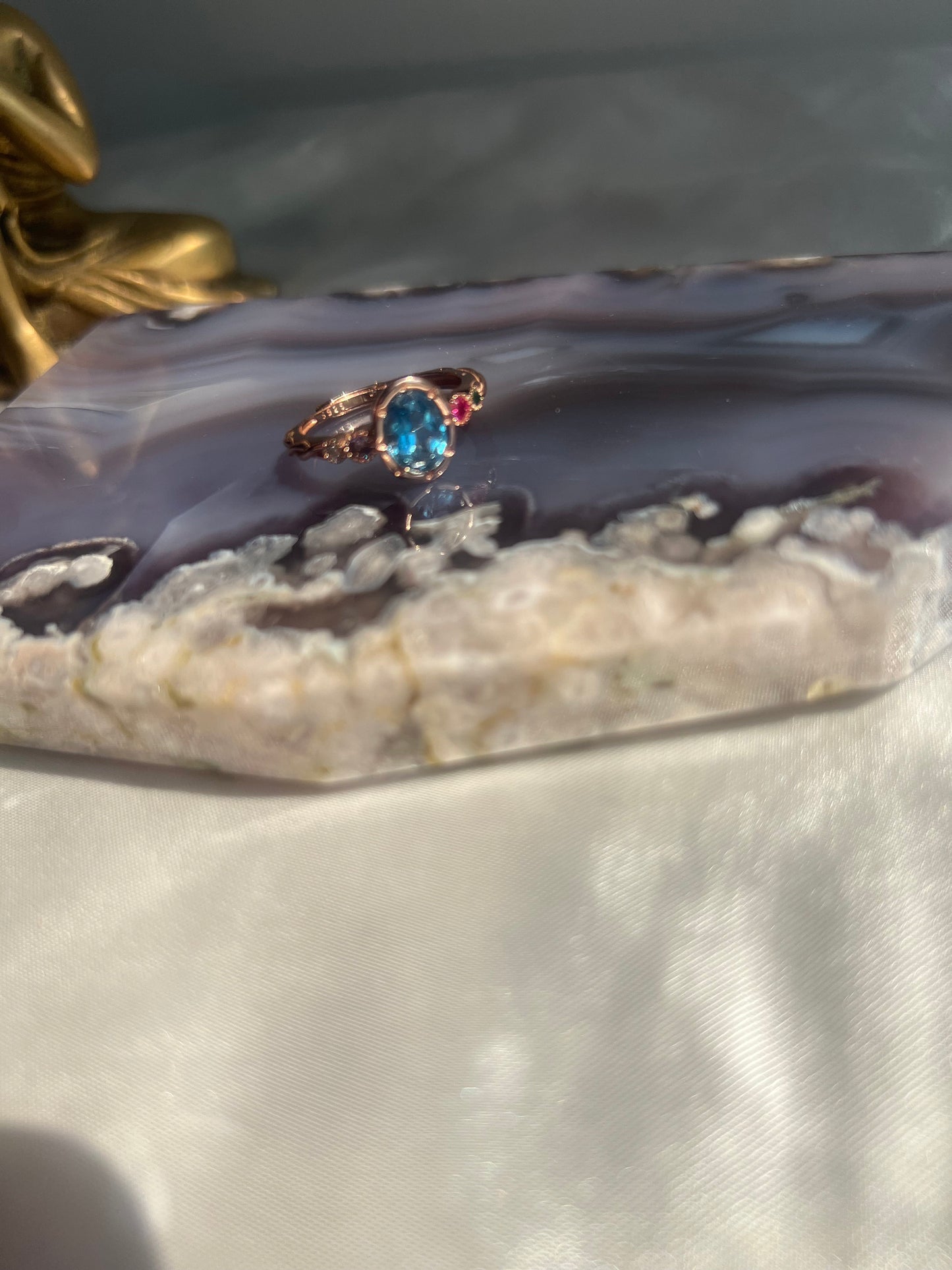 Gorgeous Blue Topaz Gemstone Ring | 925 Sterling Silver Rose Gold Plated Adjustable Band