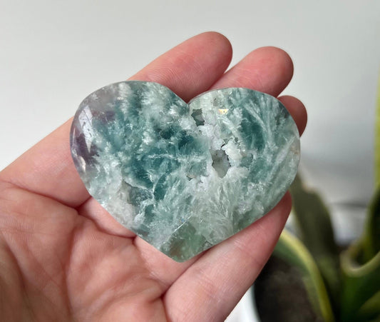 Gorgeous Snowflake Fluorite Heart | White Dentritic Inclusions in Fluorite