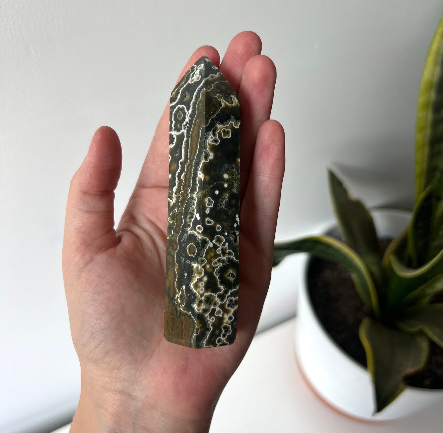 Stunning Veinless Ocean Jasper Tower from Madagascar with Druzy Pocket| Ocean Jasper Obelisk