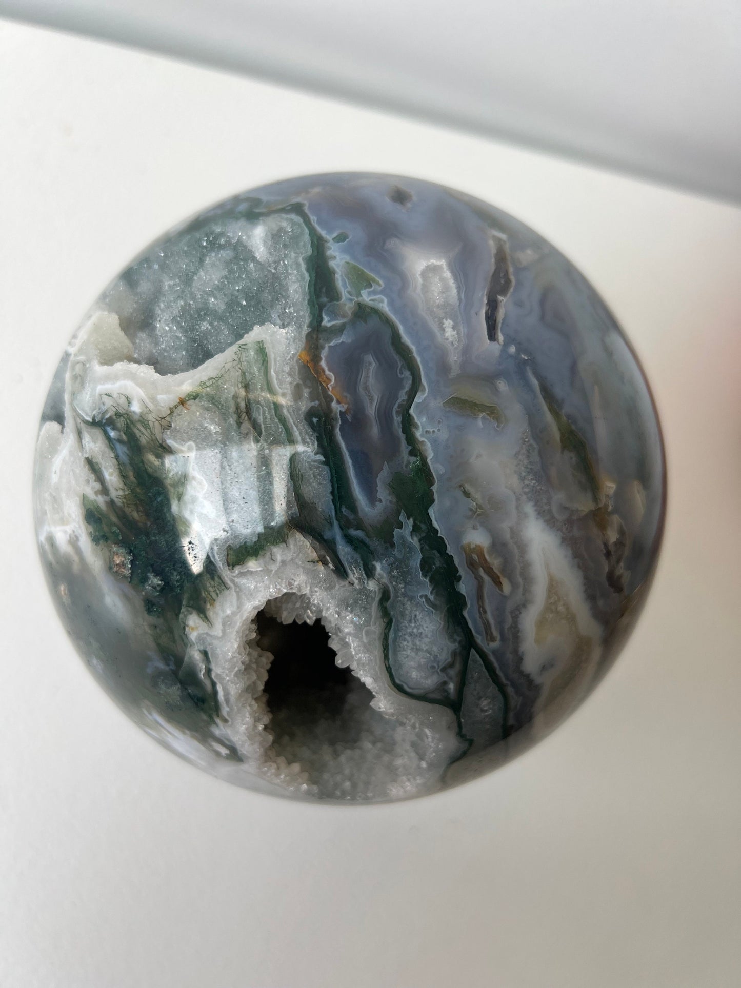 XL Gorgeous Druzy Moss Agate Sphere 3.373kg 120mm Moss Agate Crystal Ball