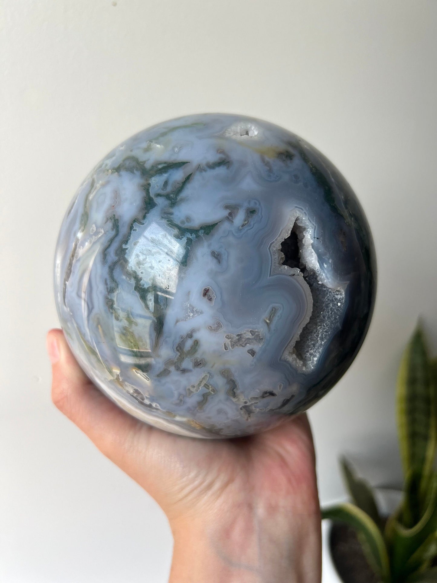 XL Gorgeous Druzy Moss Agate Sphere 3.373kg 120mm Moss Agate Crystal Ball