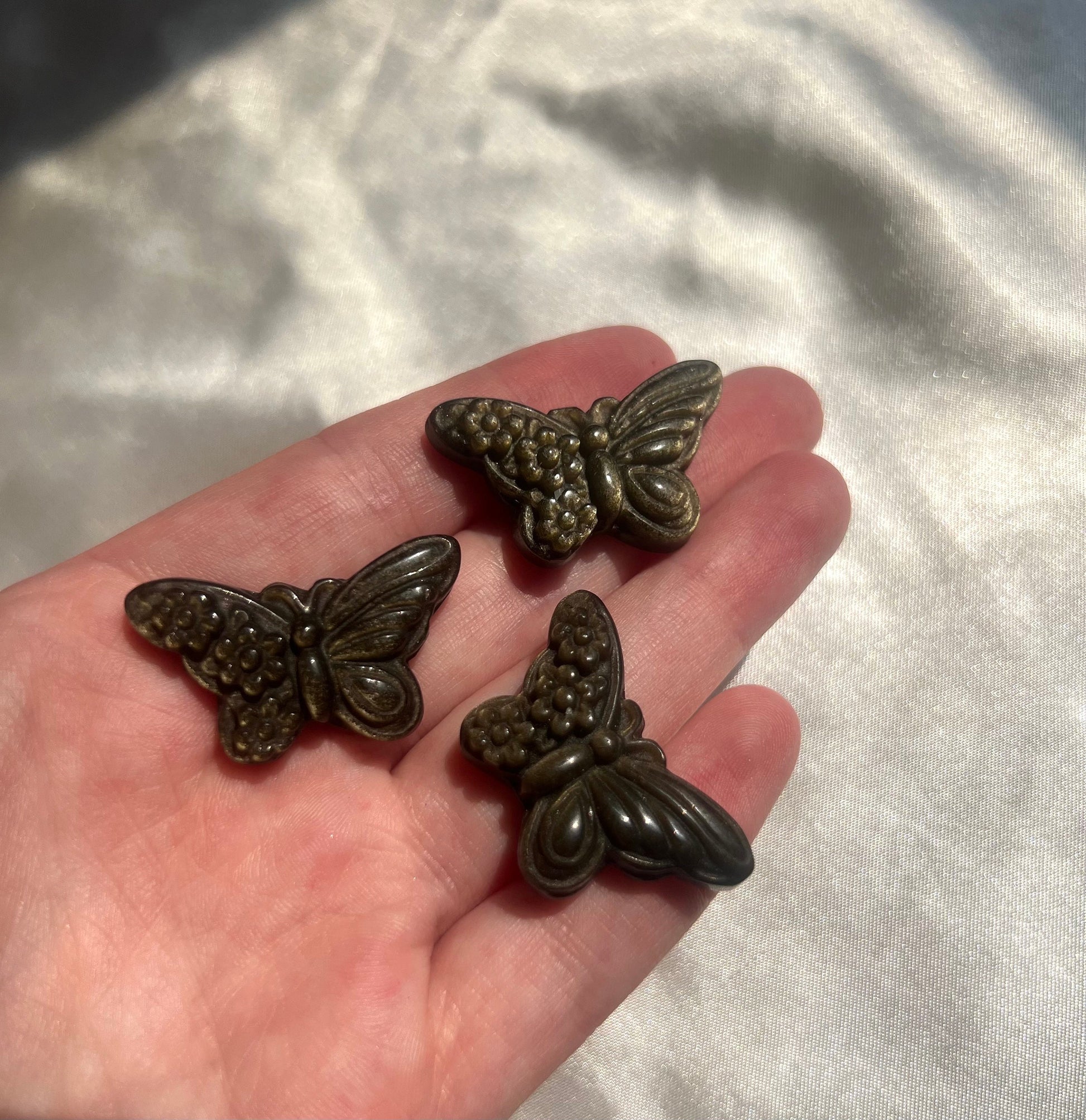 Gold Sheen Obsidian Small Butterfly Carvings