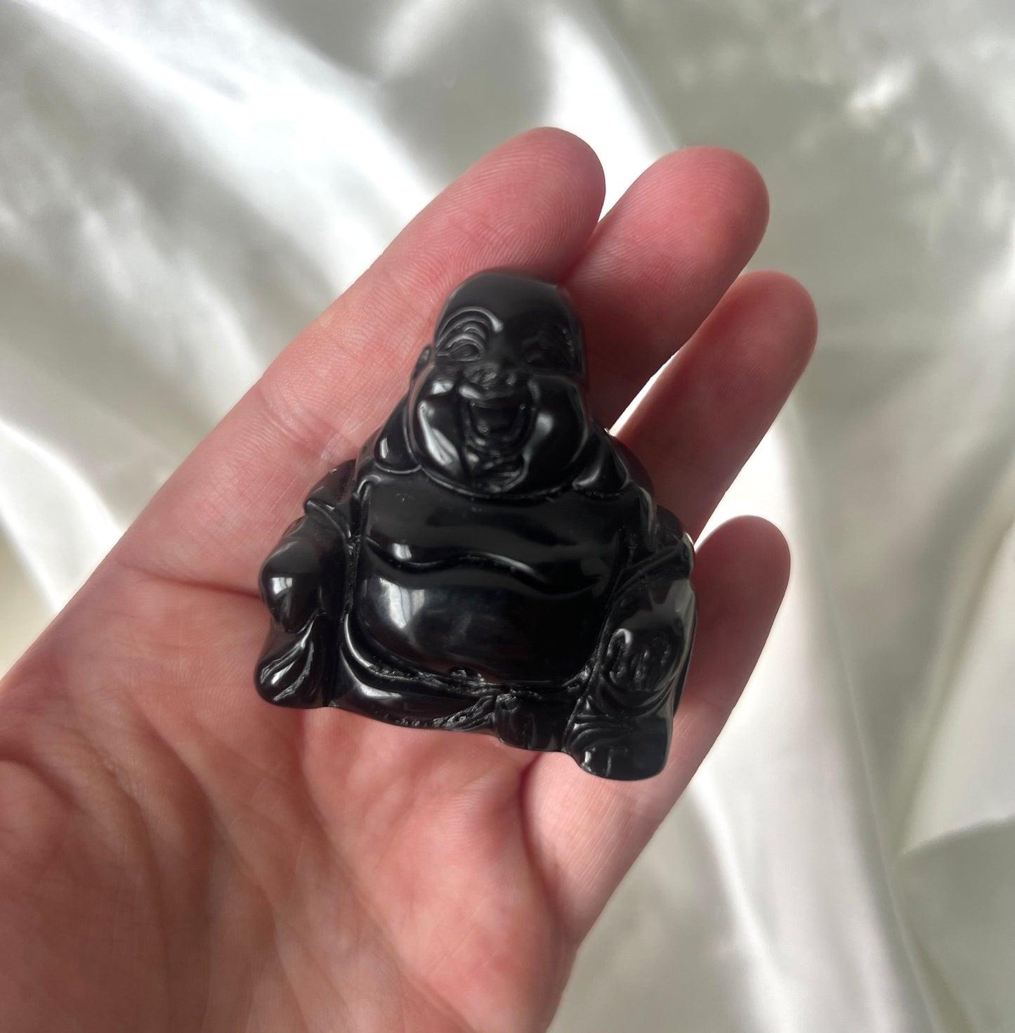 Beautiful Black Obsidian Laughing Buddha Carving