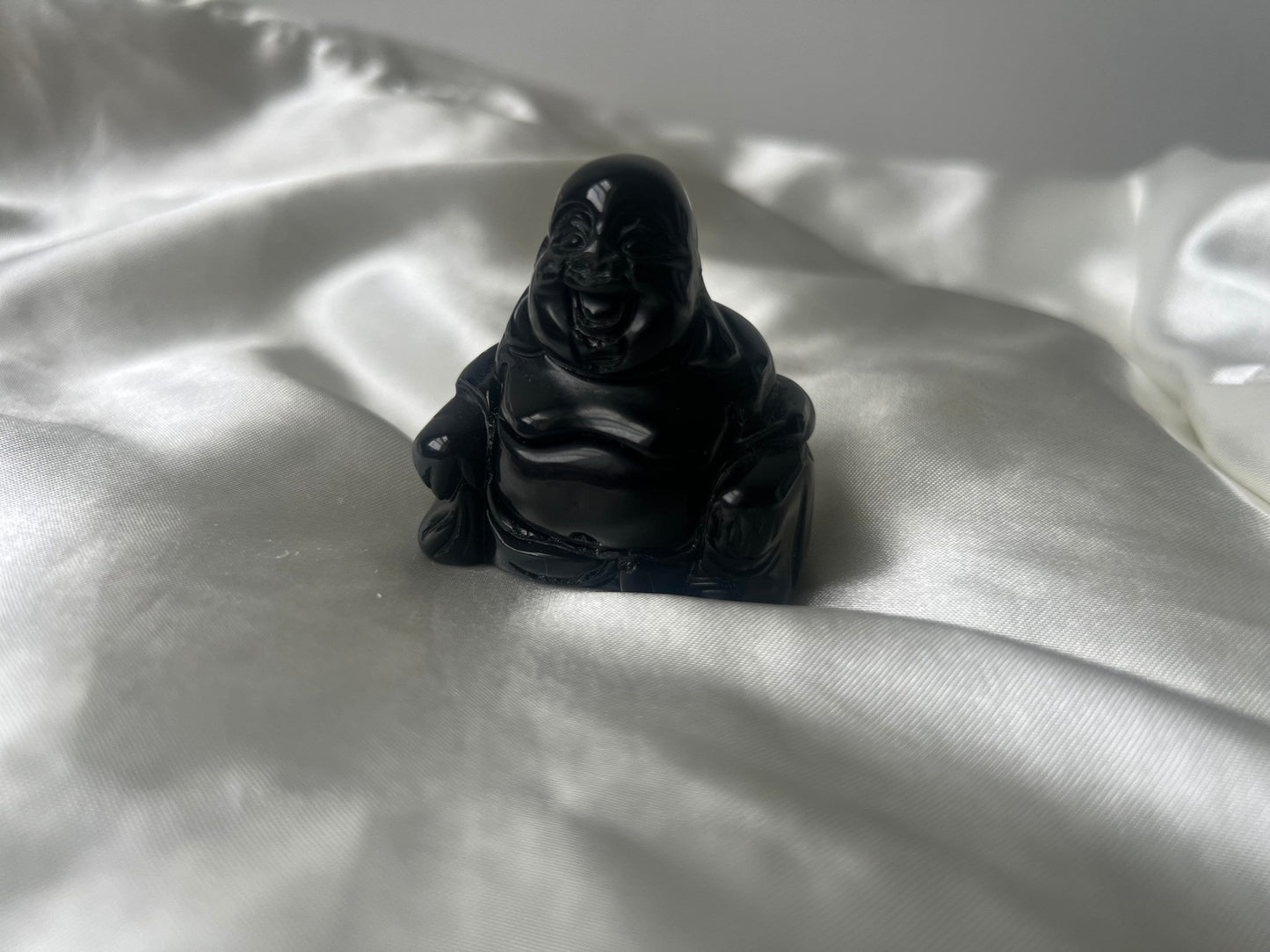 Beautiful Black Obsidian Laughing Buddha Carving