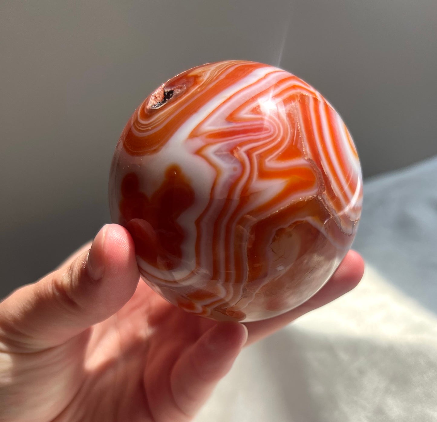 Gorgeous Banded Sardonyx Sphere Carving | Carnelian Agate Sphere