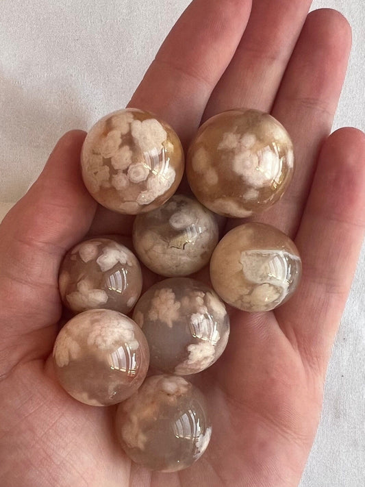 Mini Flower Agate Spheres - Crystal Sphere Flower Agate Carving