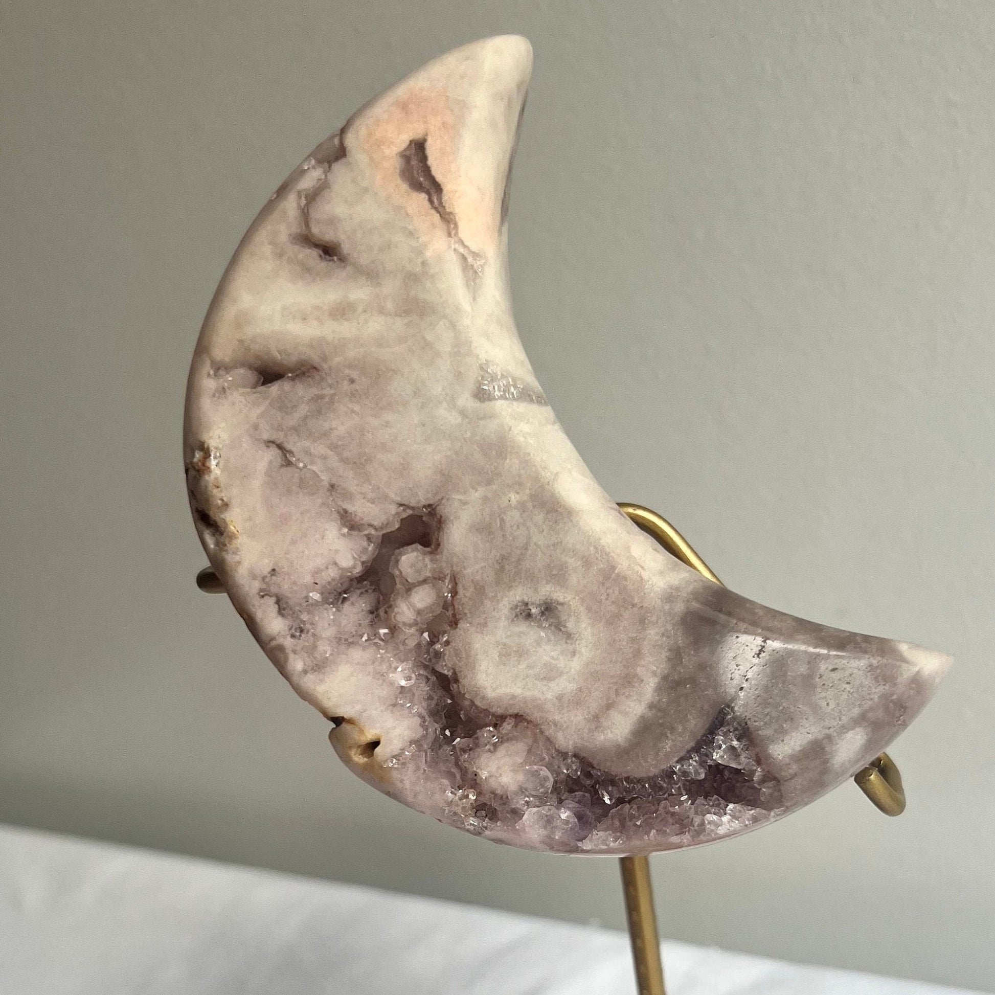 Druzy Pink Amethyst Moon Carving Pink Amethyst Crescent