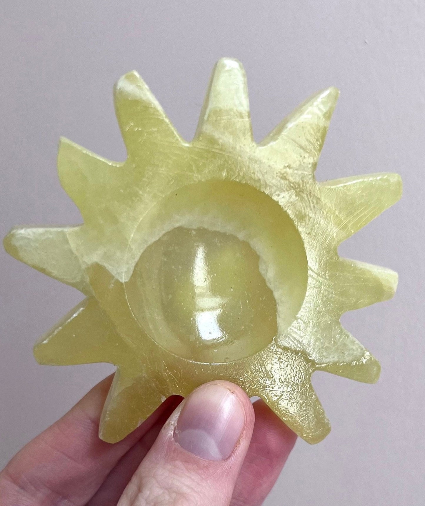 Gorgeous Hand Carved Yellow Calcite Sun from Pakistan | Hand Crafted Lemon Calcite Sun