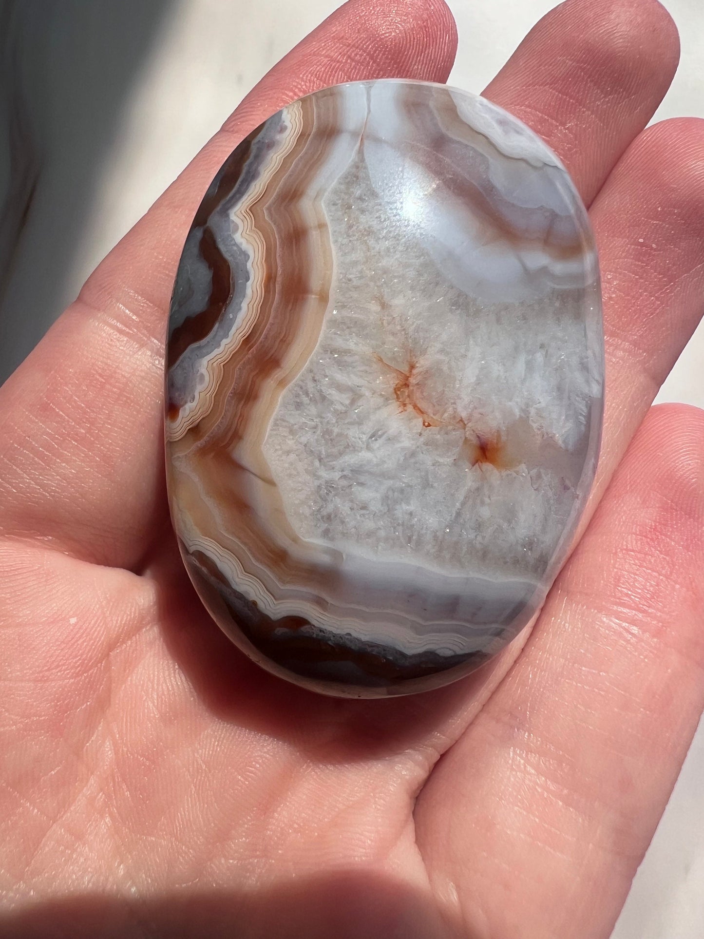 Stunning Blue Flower Agate Palmstone With Banding | Black Flower Agate Palm Stone