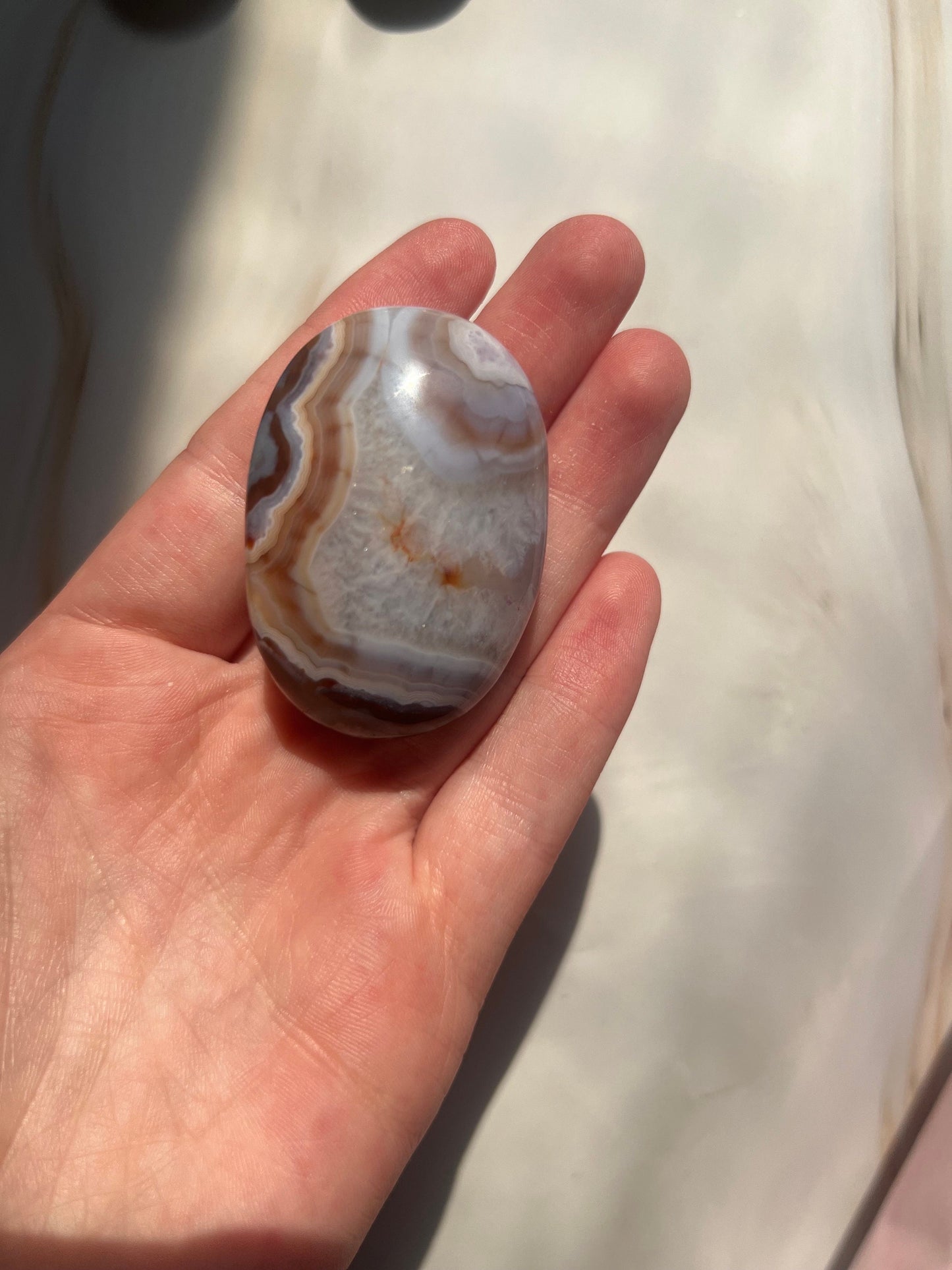 Stunning Blue Flower Agate Palmstone With Banding | Black Flower Agate Palm Stone