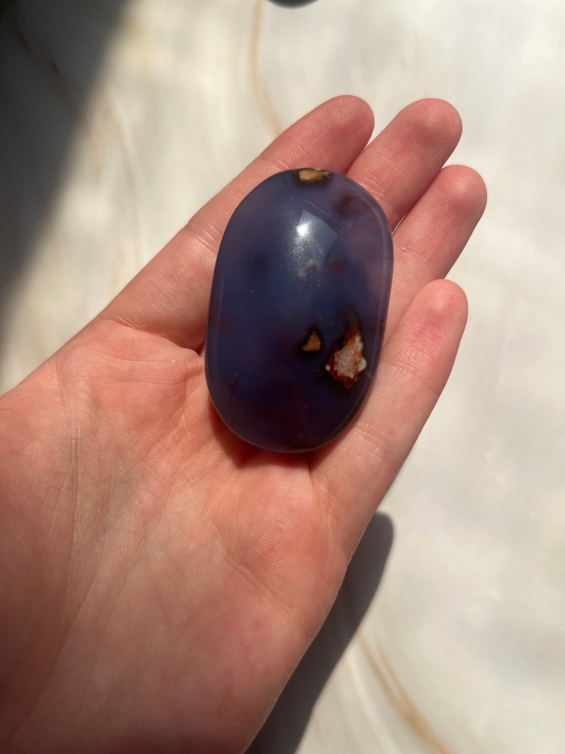 Stunning Blue Flower Agate Palmstone With Banding | Black Flower Agate Palm Stone