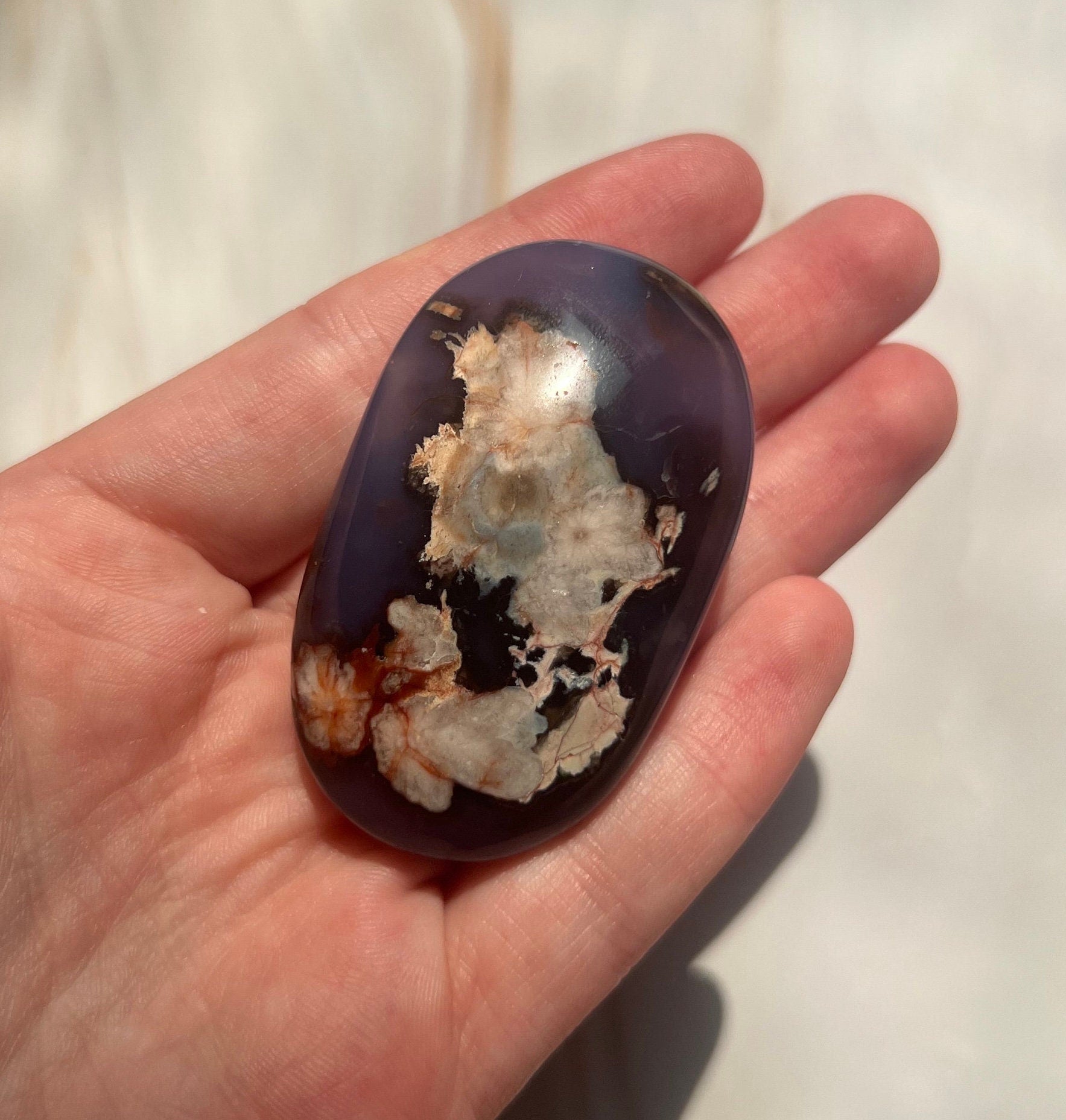 Stunning Blue Flower Agate Palmstone With Banding | Black Flower Agate Palm Stone
