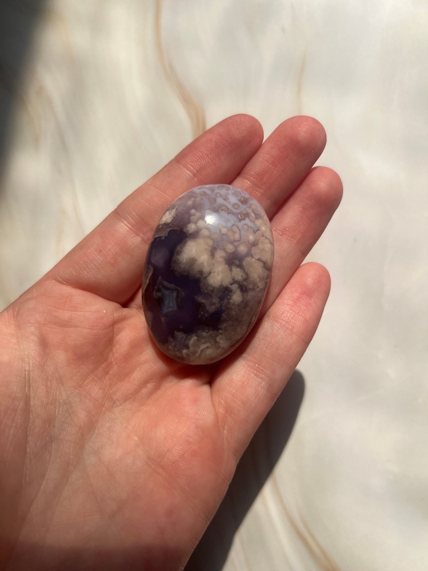 Stunning Blue Flower Agate Palmstone With Banding | Black Flower Agate Palm Stone