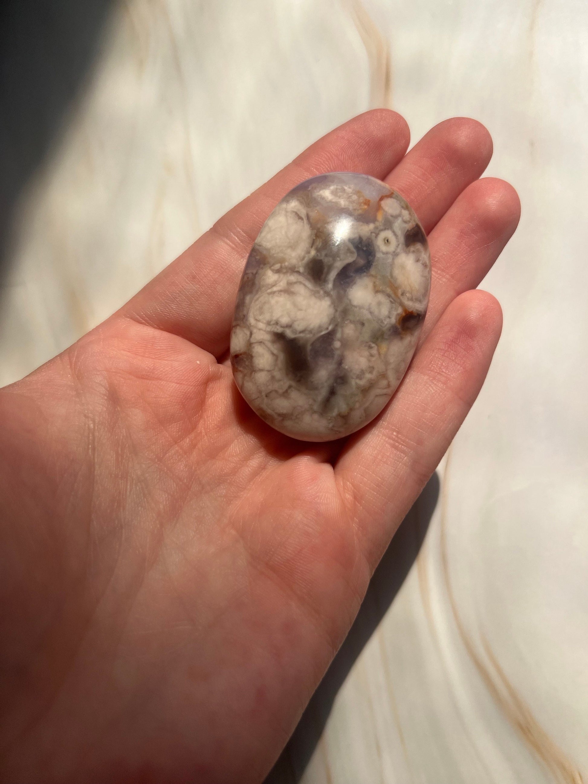 Stunning Blue Flower Agate Palmstone With Banding | Black Flower Agate Palm Stone