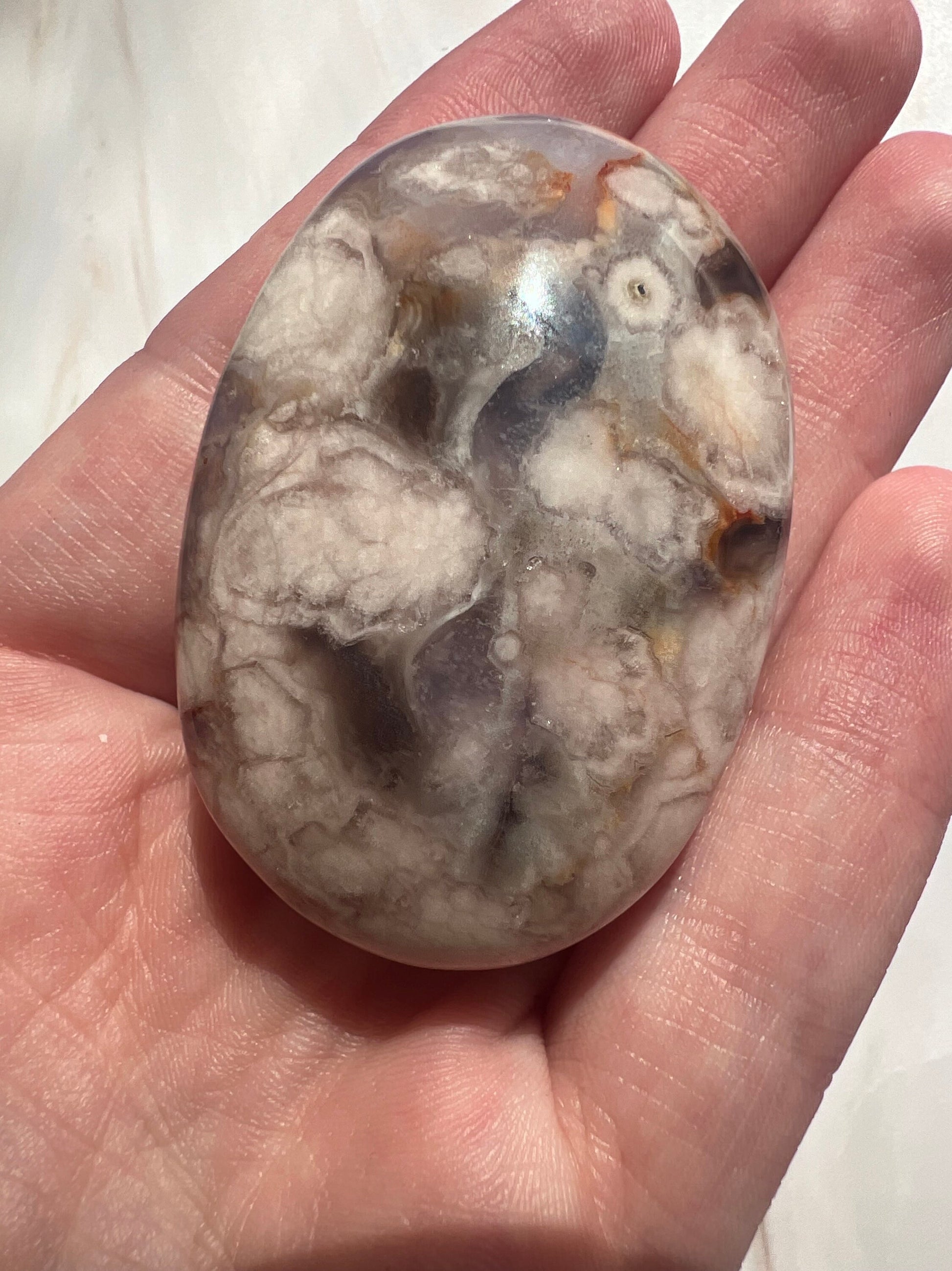 Stunning Blue Flower Agate Palmstone With Banding | Black Flower Agate Palm Stone