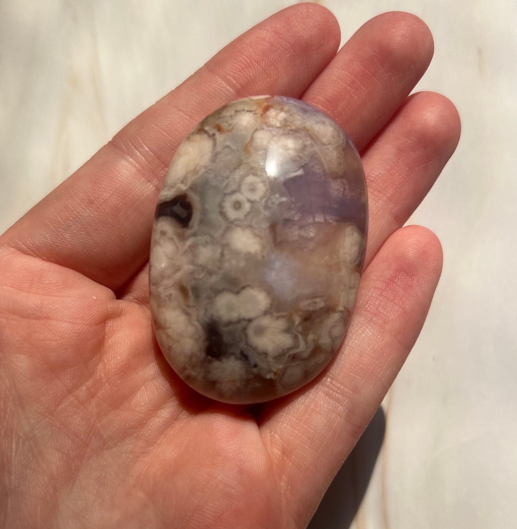 Stunning Blue Flower Agate Palmstone With Banding | Black Flower Agate Palm Stone