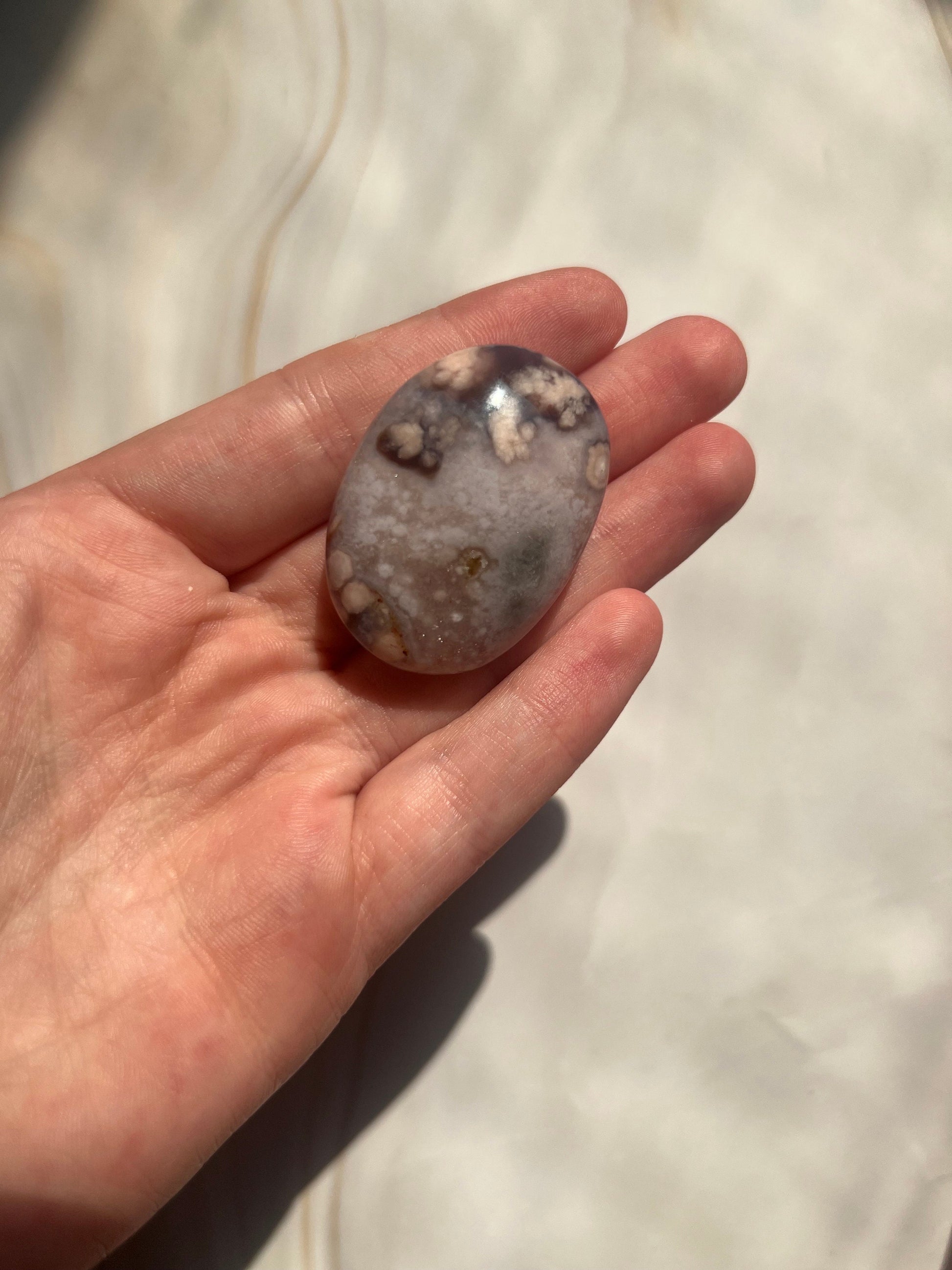 Stunning Blue Flower Agate Palmstone With Banding | Black Flower Agate Palm Stone