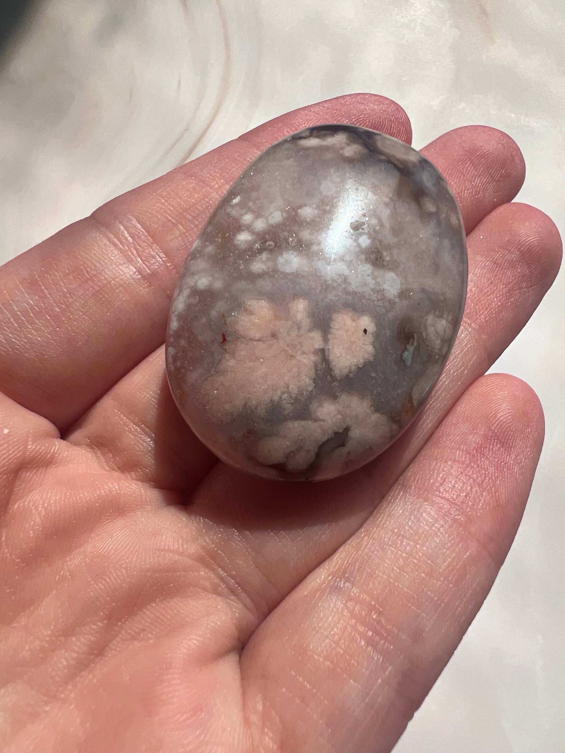 Stunning Blue Flower Agate Palmstone With Banding | Black Flower Agate Palm Stone