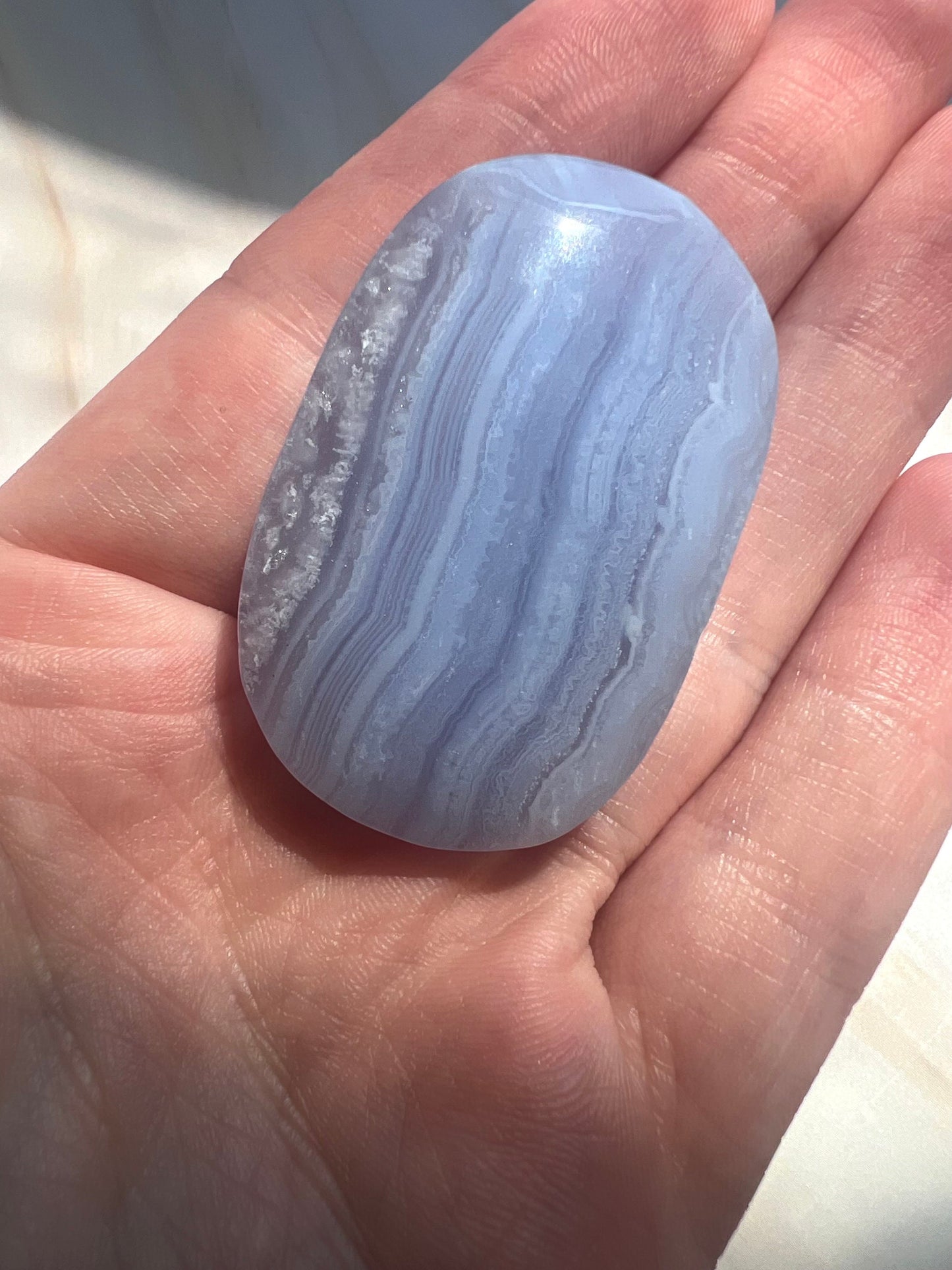 Beautiful Blue Lace Agate Palm Stone from South Africa | Blue Lace Agate Pebble