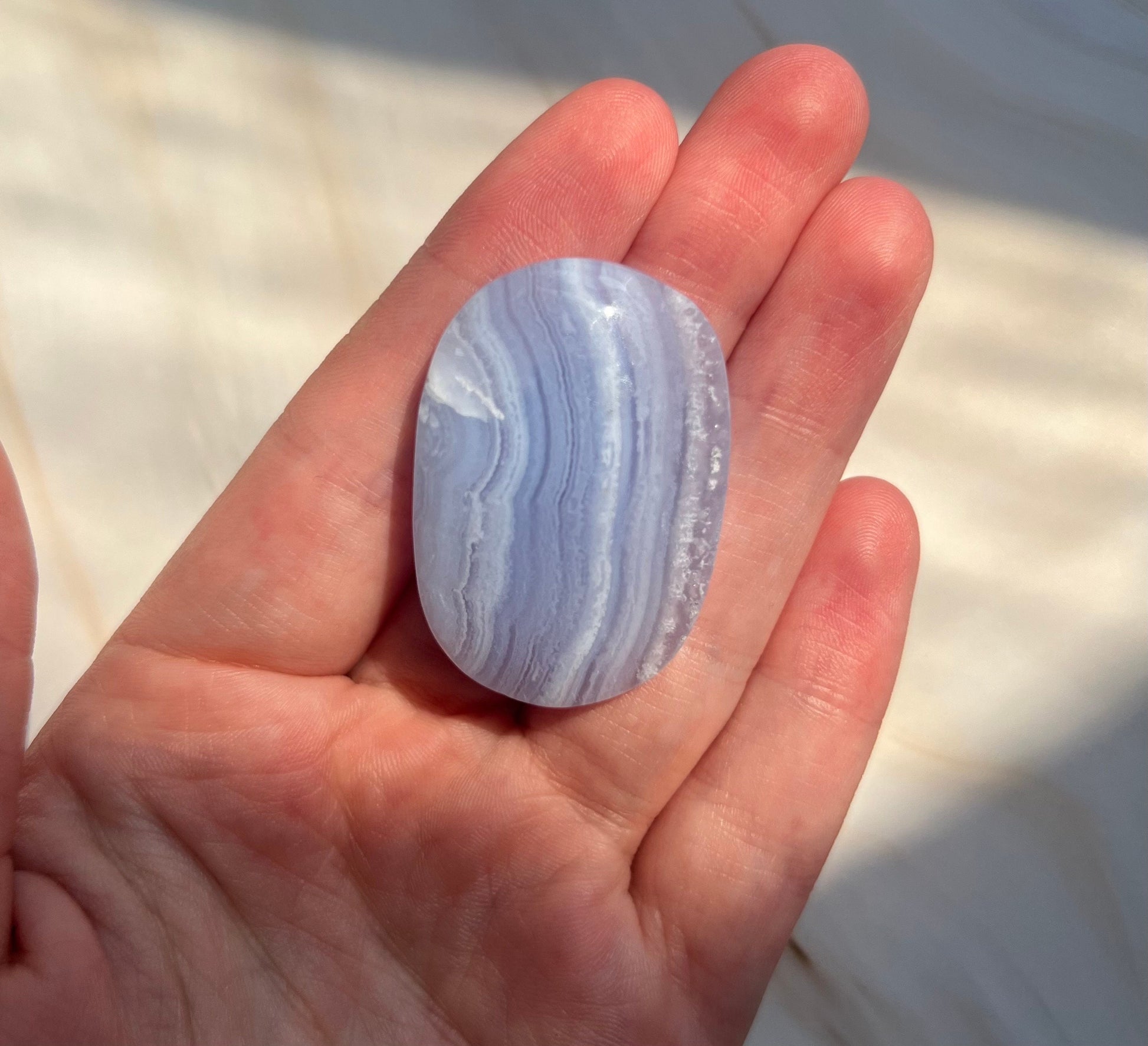 Gorgeous Blue Lace Agate Palmstone with Banding from South Africa