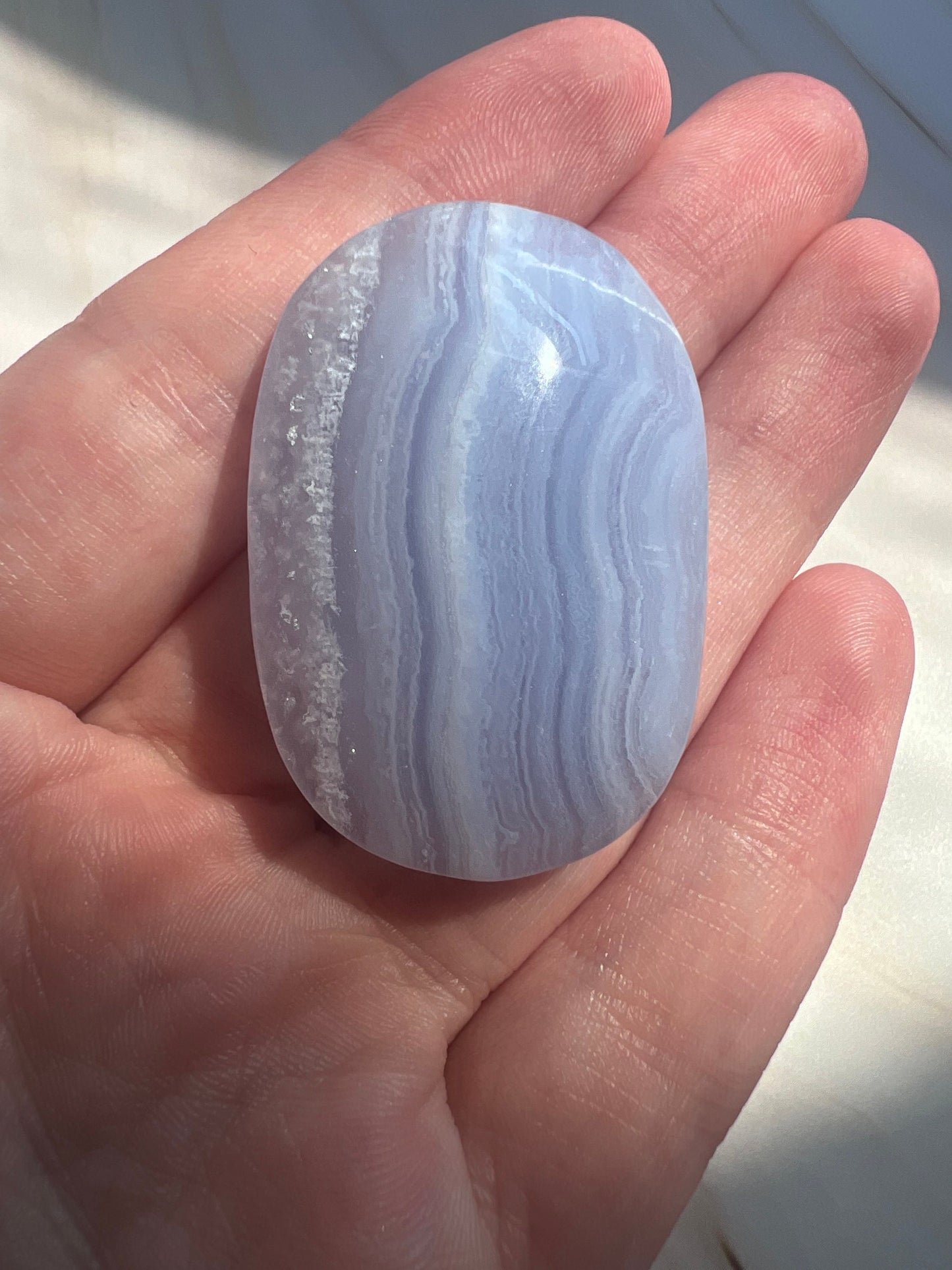 Gorgeous Blue Lace Agate Palmstone with Banding from South Africa