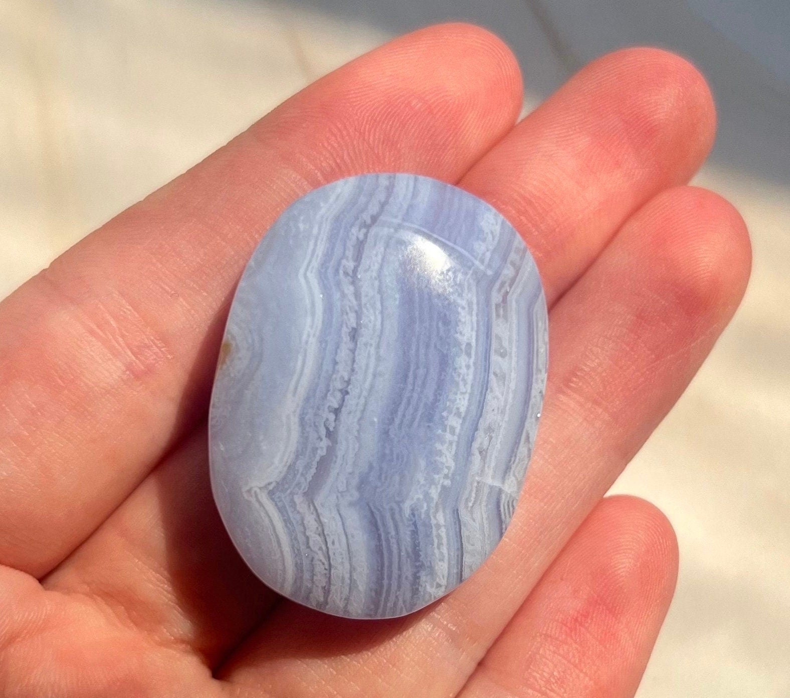 Gorgeous Blue Lace Agate Palmstone with Banding from South Africa