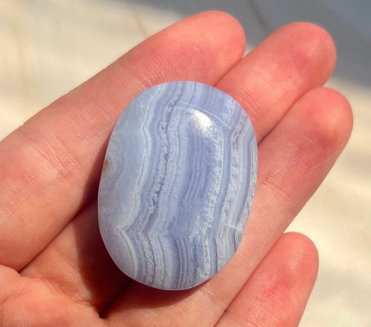 Gorgeous Blue Lace Agate Palmstone with Banding from South Africa