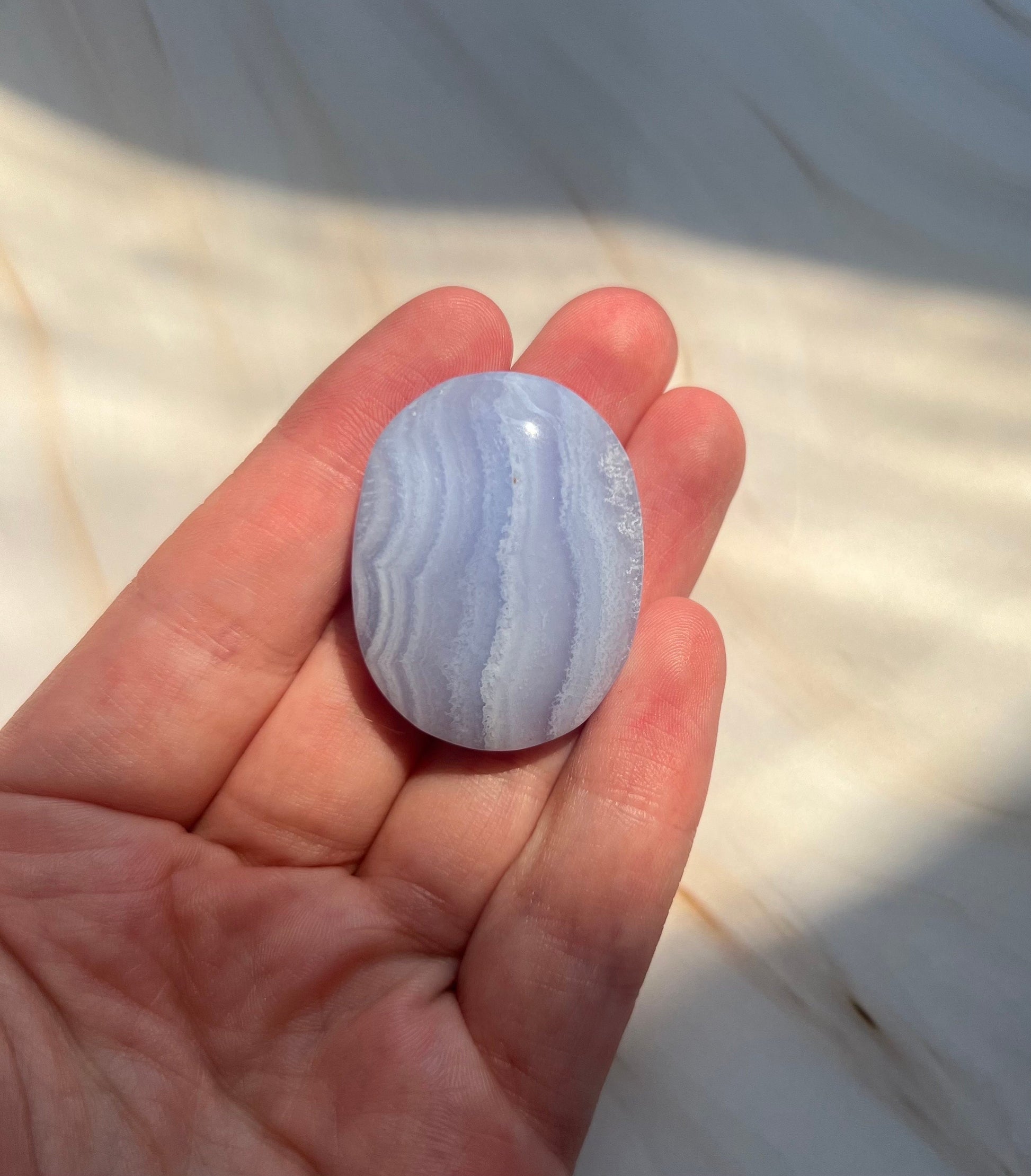 Gorgeous Blue Lace Agate Palmstone with Banding from South Africa