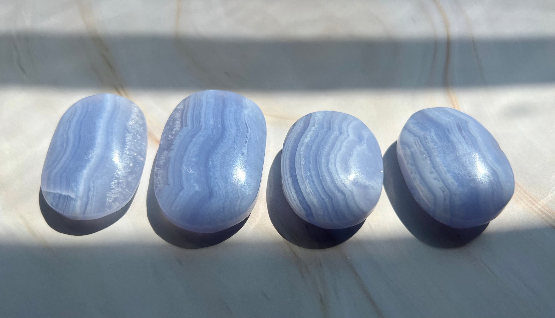 Gorgeous Blue Lace Agate Palmstone with Banding from South Africa
