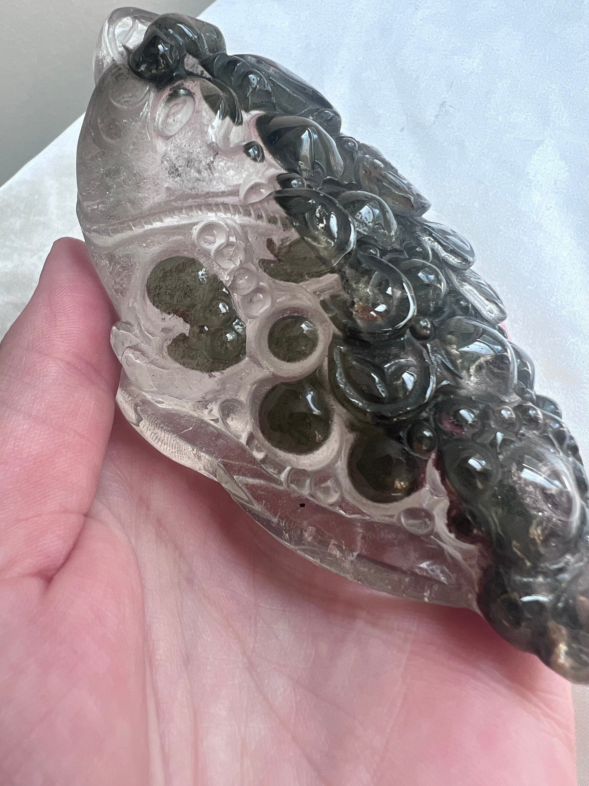 Gorgeous Master Carved Garden Quartz Money Toad | Quartz with Inclusions Money Frog Hand Carved