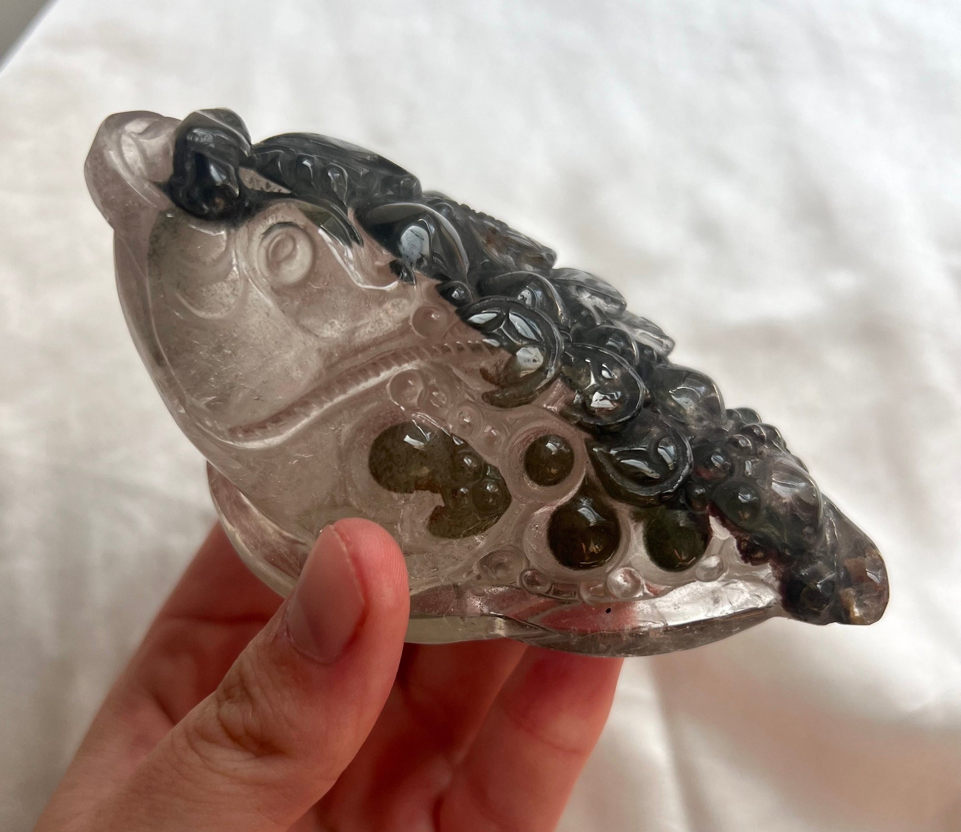 Gorgeous Master Carved Garden Quartz Money Toad | Quartz with Inclusions Money Frog Hand Carved