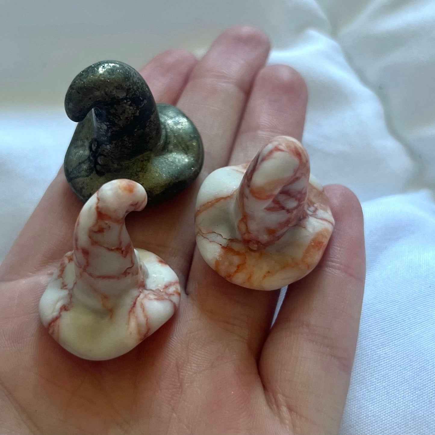 Mini Witch Hat Crystal Carvings Pink Jasper Gold Sheen Obsidian Witches Hats