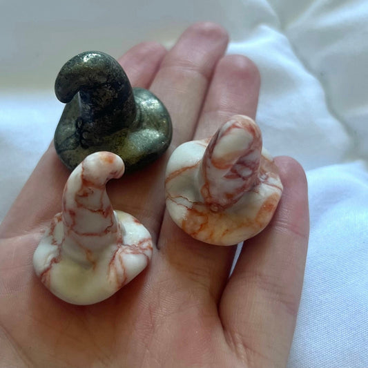 Mini Witch Hat Crystal Carvings Pink Jasper Gold Sheen Obsidian Witches Hats