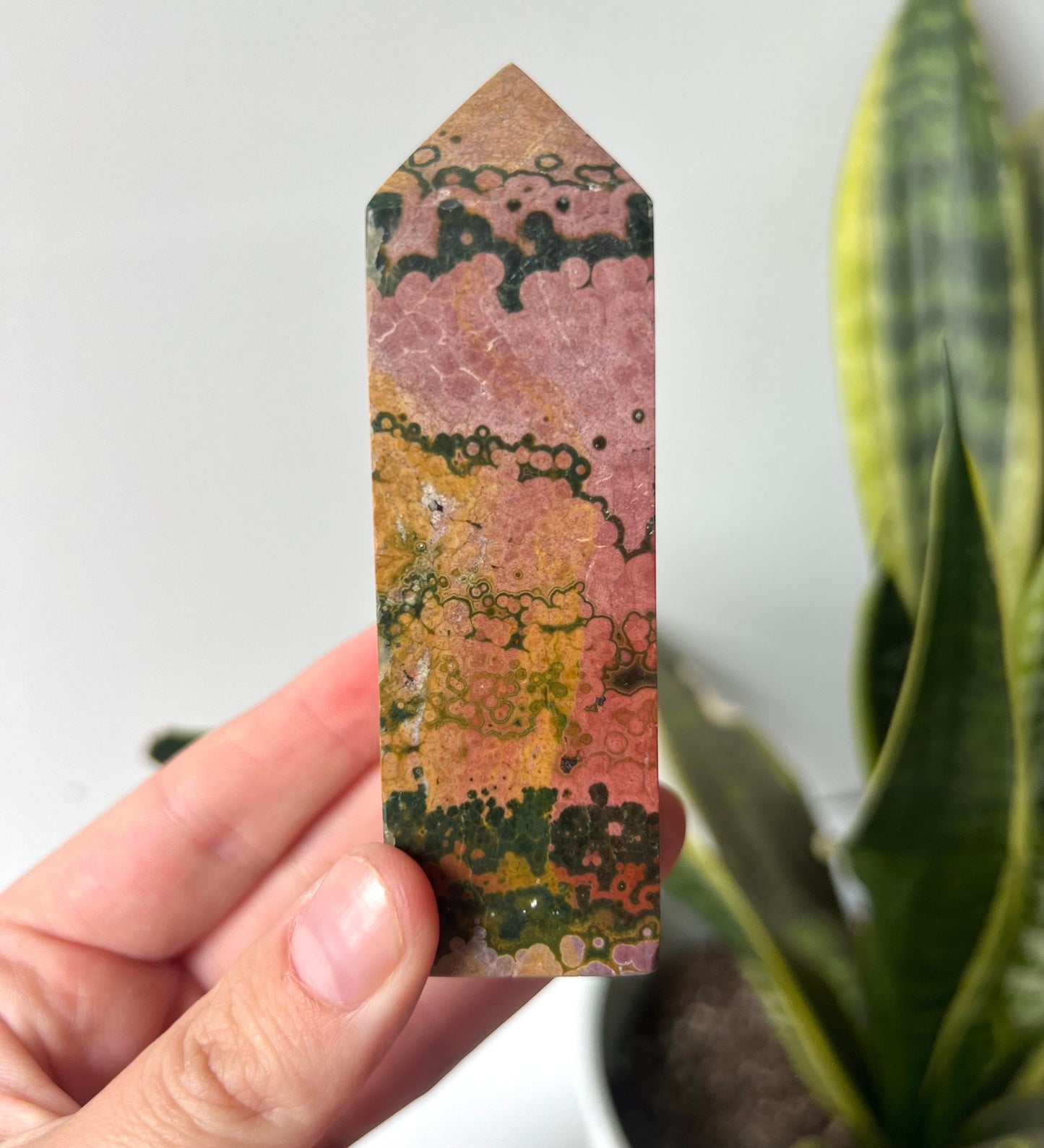 GORGEOUS Pink & Orange Ocean Jasper Tower | Veinless Ocean Jasper Obelisk