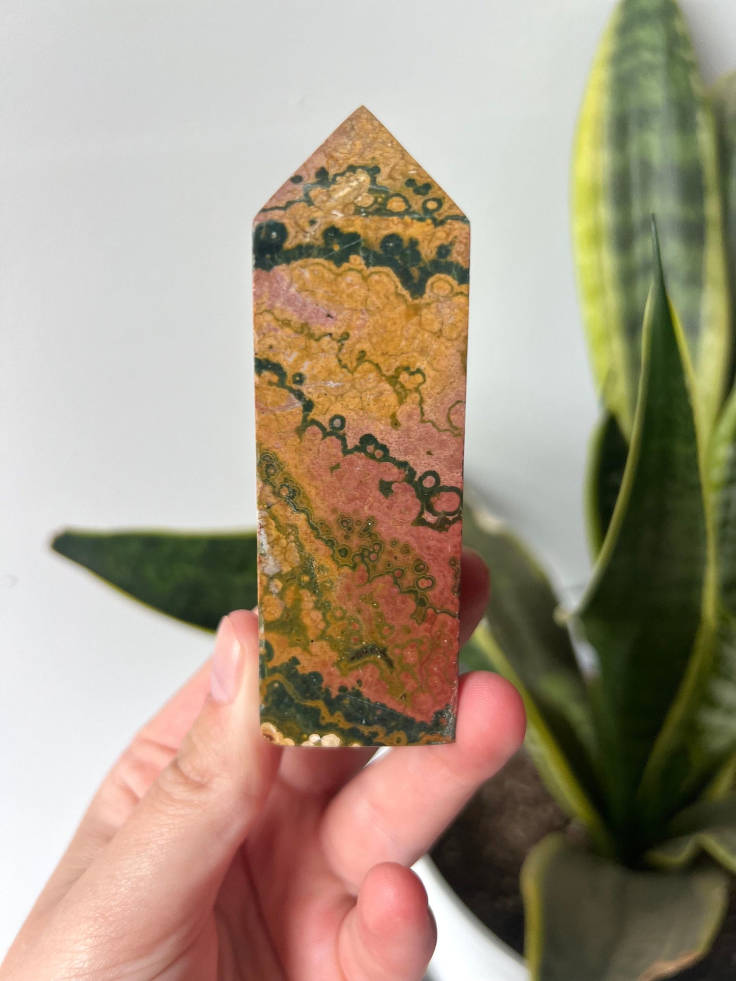 GORGEOUS Pink & Orange Ocean Jasper Tower | Veinless Ocean Jasper Obelisk