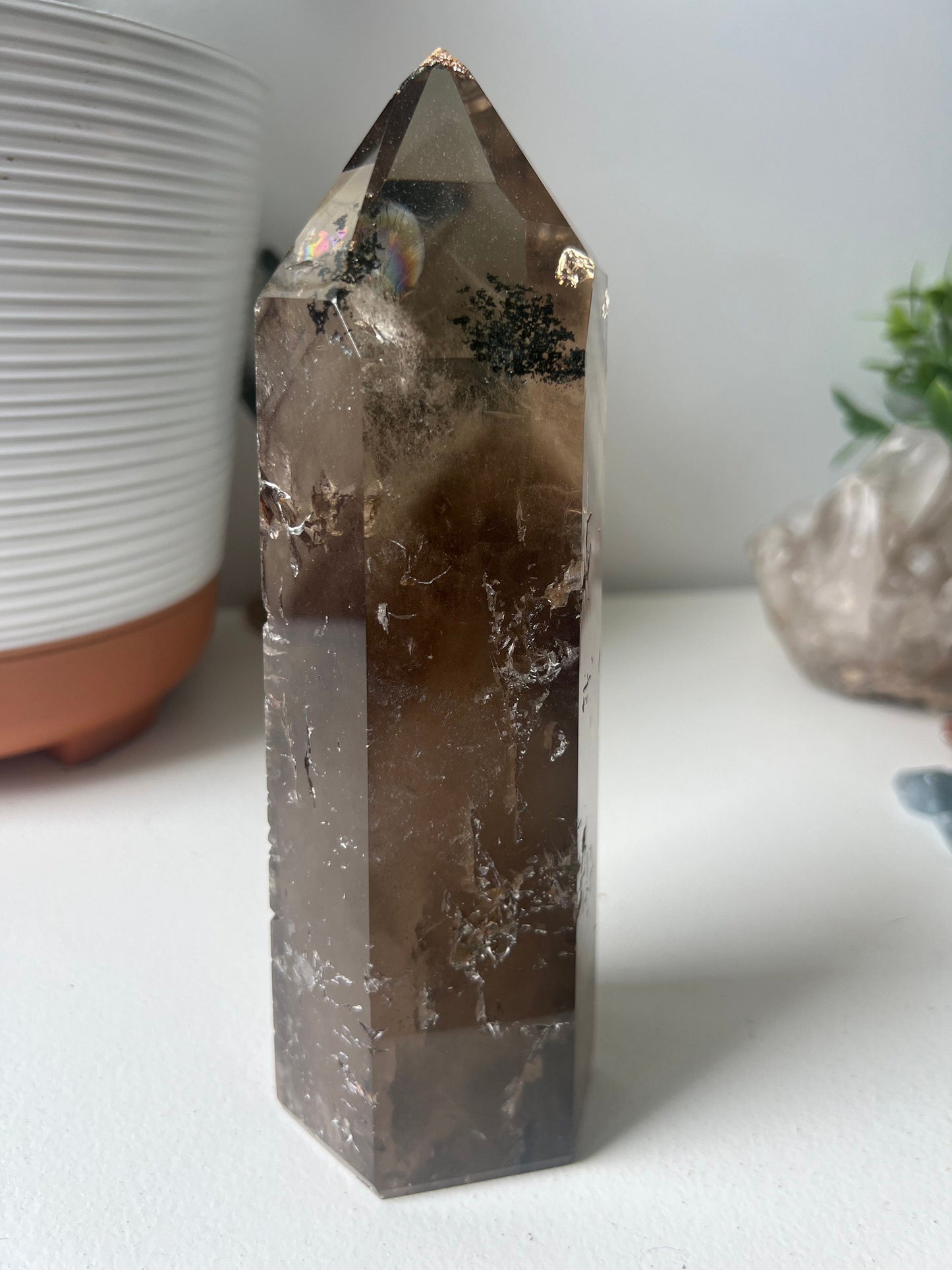 Gorgeous Large Smoky Quartz Tower with Dentritic Garden & Phantoms from Brazil (1.314kg)