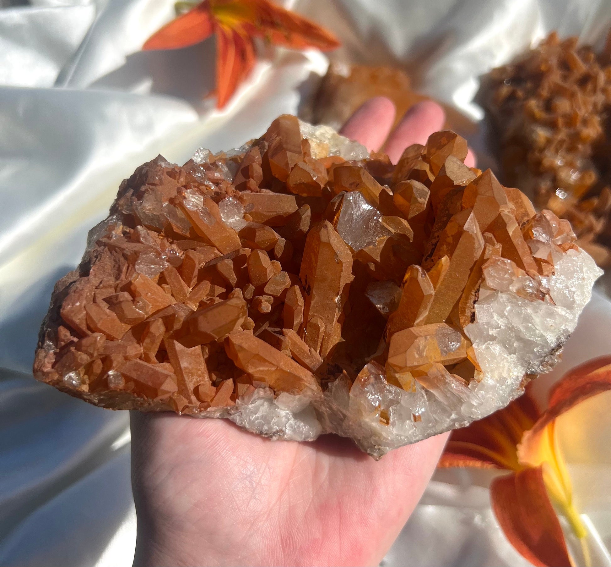 Tangerine Quartz Cluster Large | Raw Tangerine Quartz Cluster from Brazil