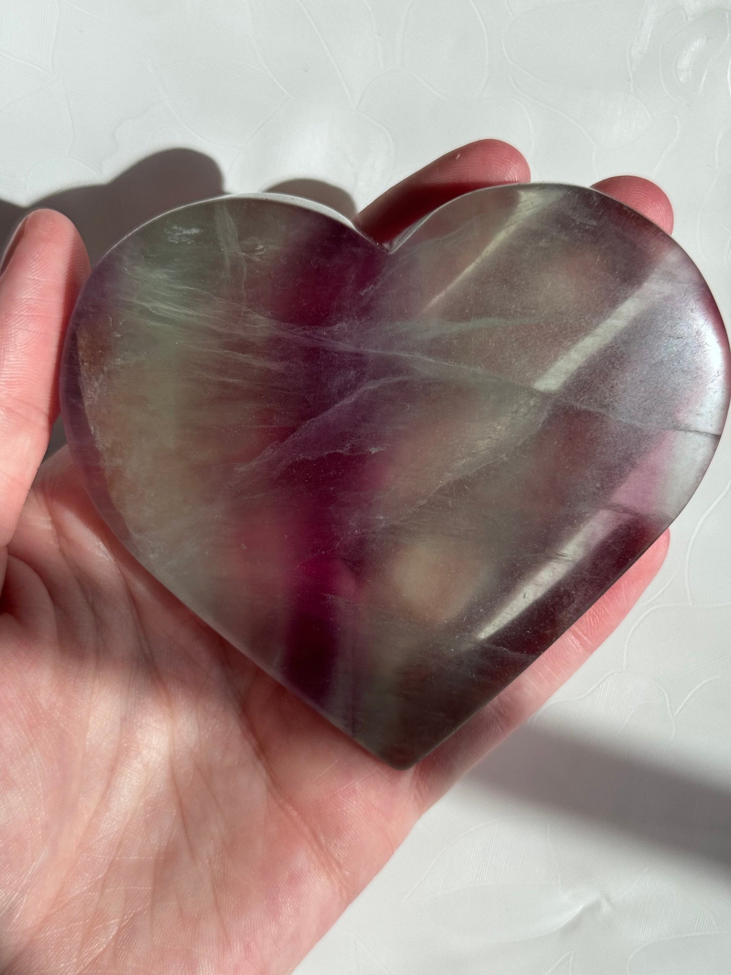 Gorgeous Large Candy Fluorite Heart Carving | Big Rainbow Fluorite Heart