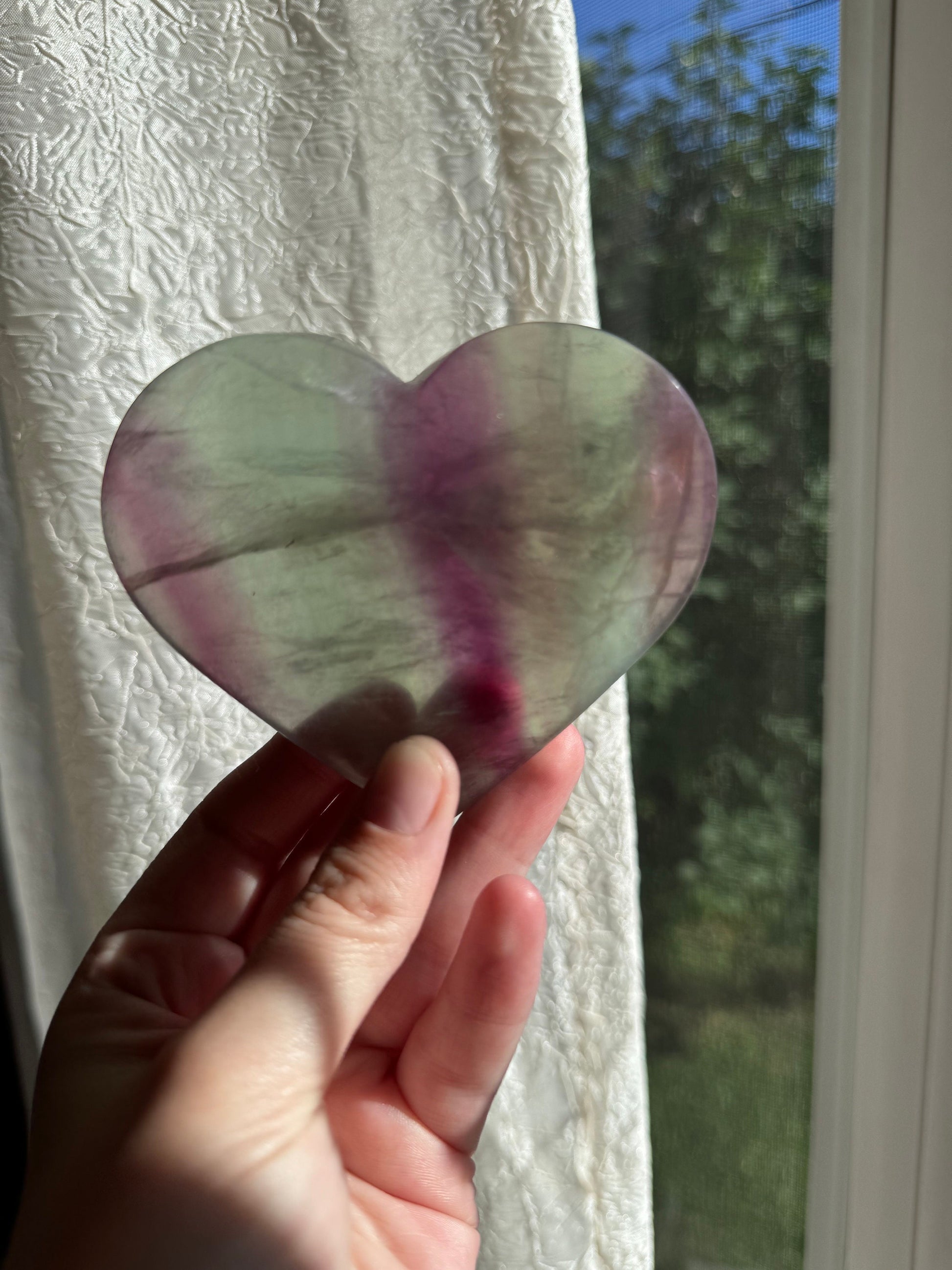 Gorgeous Large Candy Fluorite Heart Carving | Big Rainbow Fluorite Heart