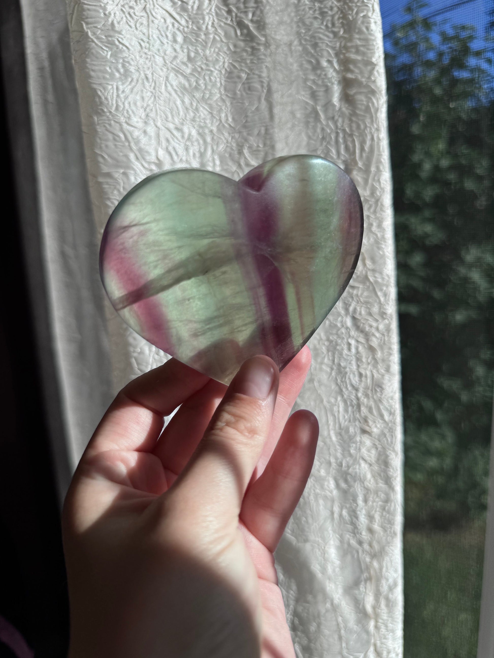 Gorgeous Large Candy Fluorite Heart Carving | Big Rainbow Fluorite Heart