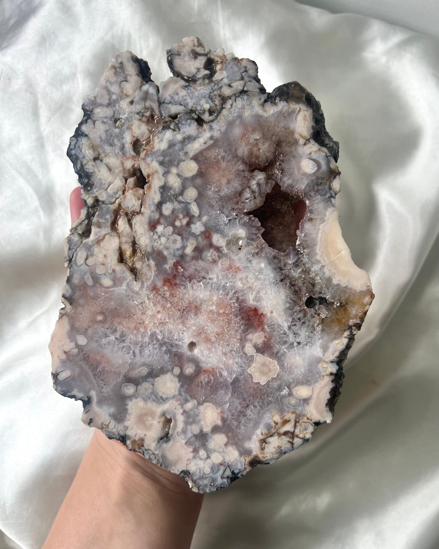 Gorgeous Pink Amethyst with Flower Agate Slab from Brazil with Display Stand