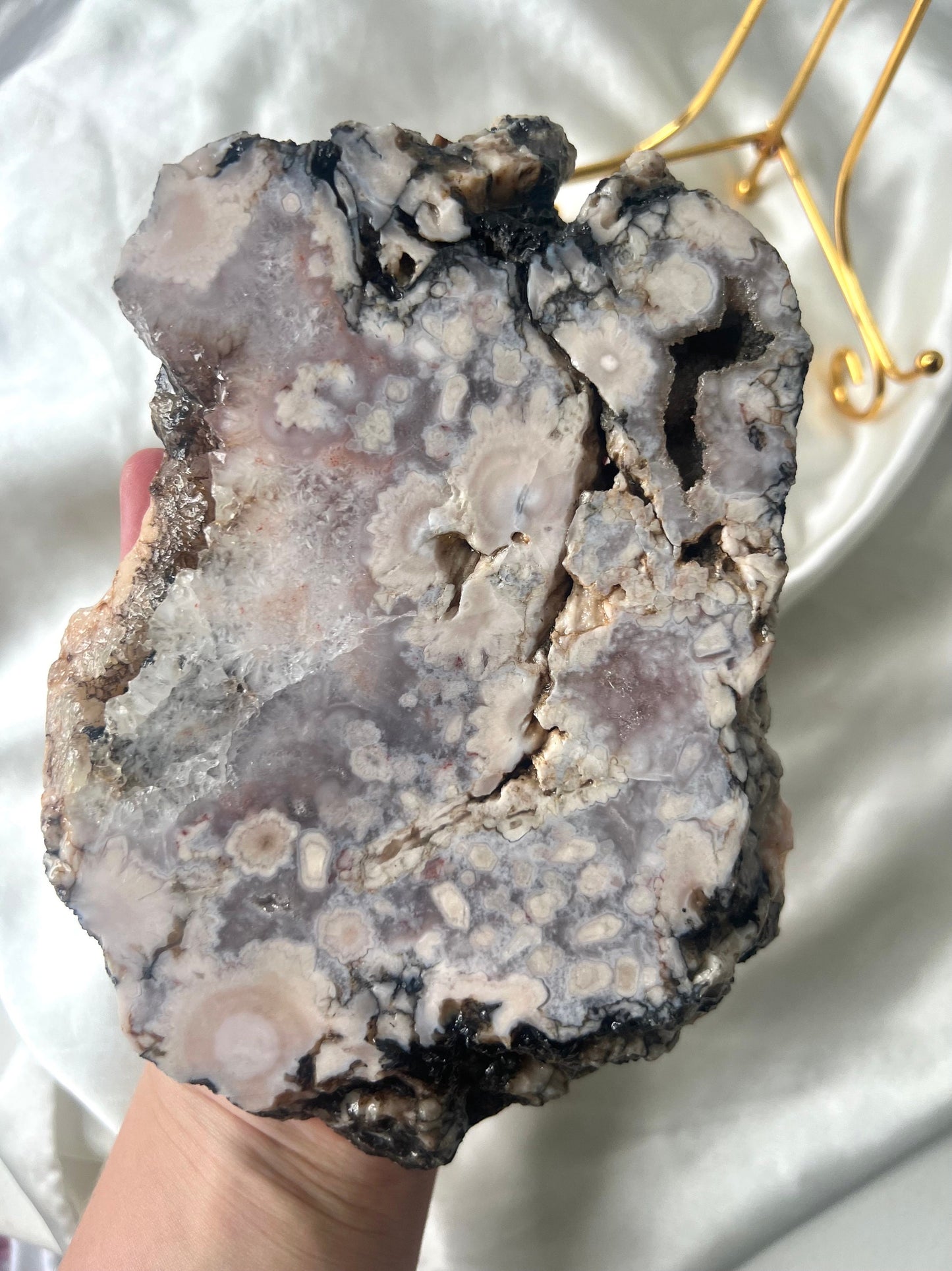 Gorgeous Pink Amethyst with Flower Agate Slab from Brazil with Display Stand