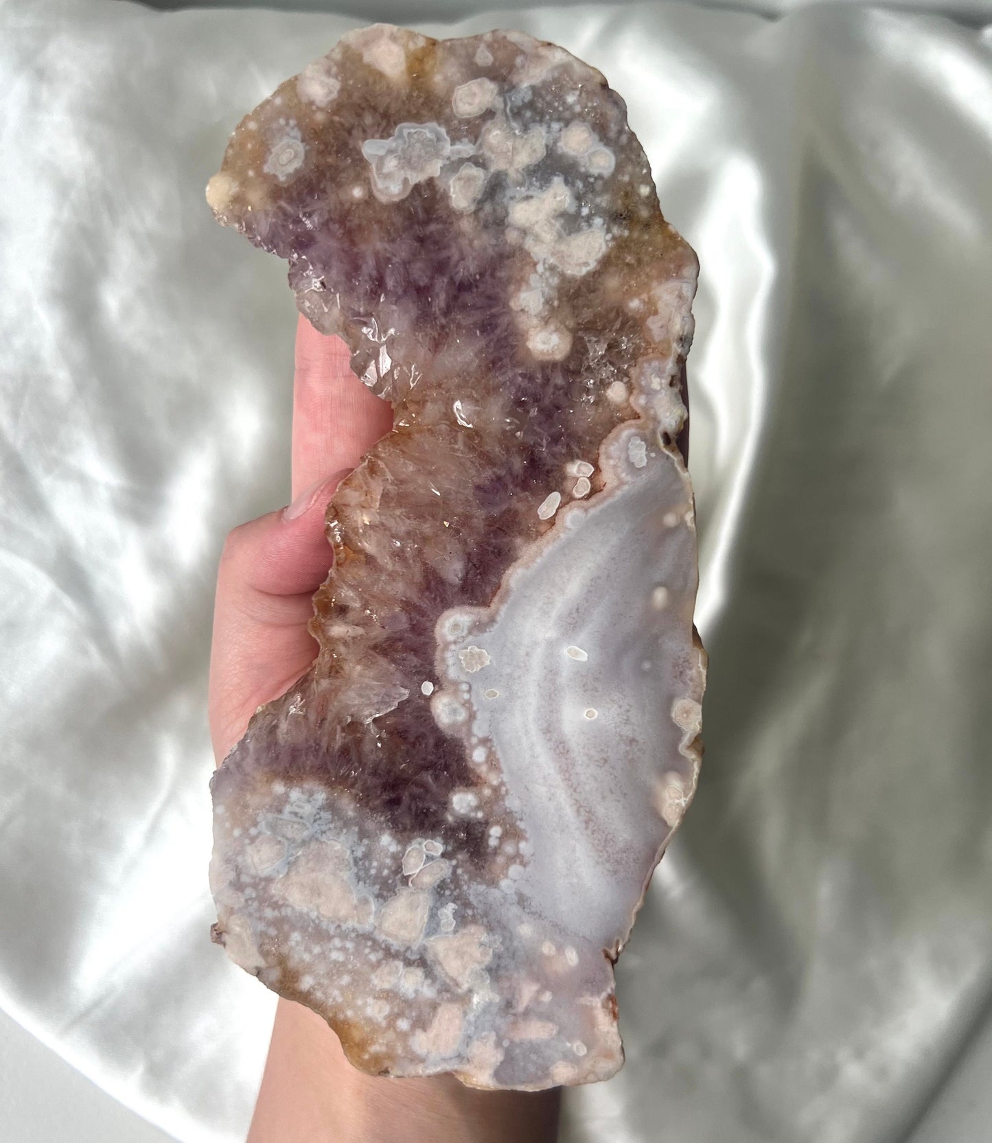 Gorgeous Pink Amethyst with Flower Agate Slab from Brazil with Display Stand