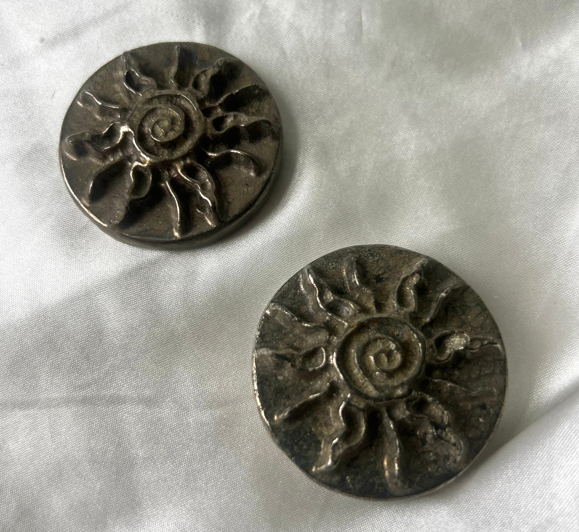 Gorgeous Pyrite Sunshine Coin Carvings from Peru