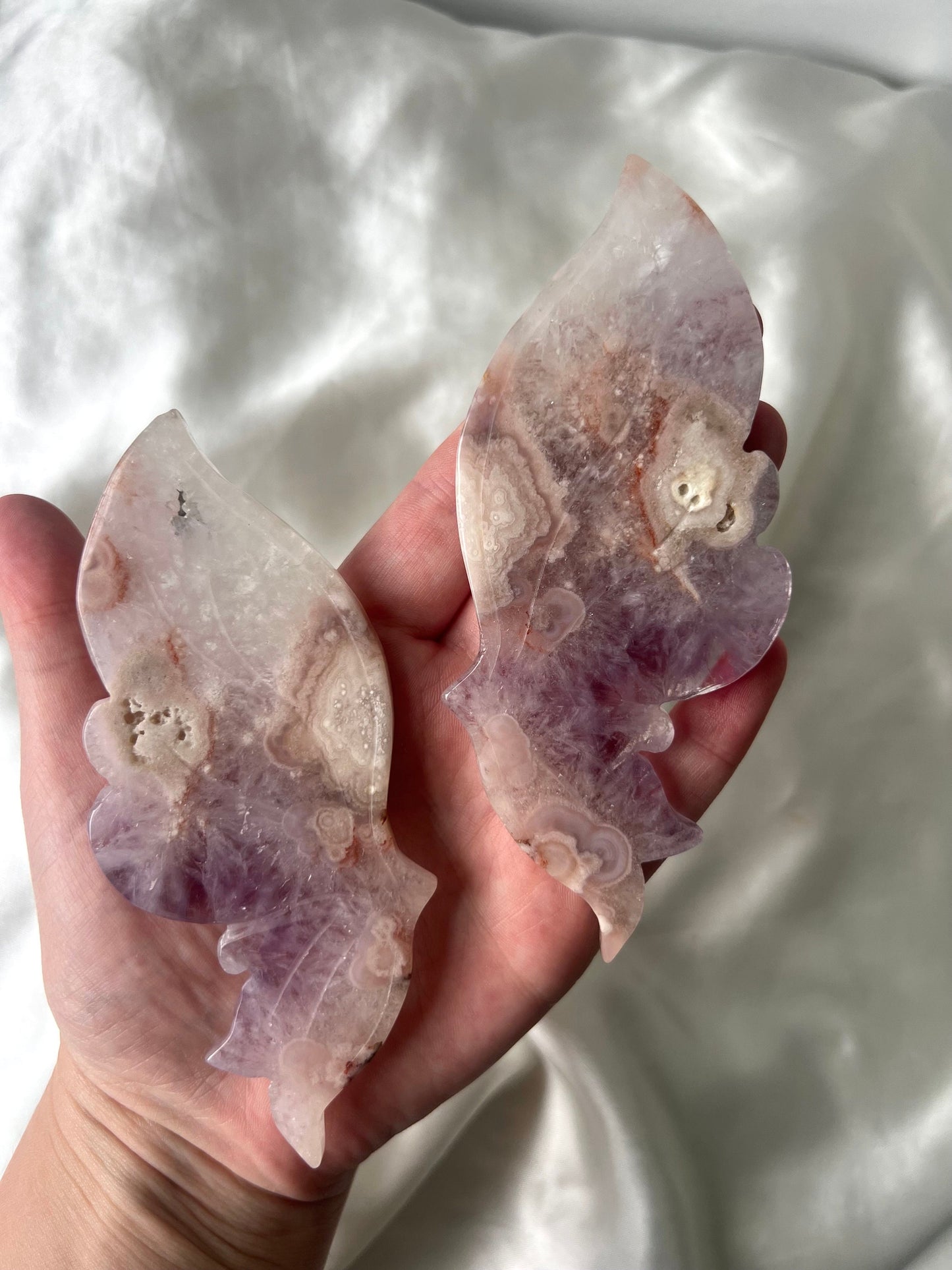 Beautiful Pink Amethyst with Flower Agate Butterfly Wings with Display Stand from Brazil