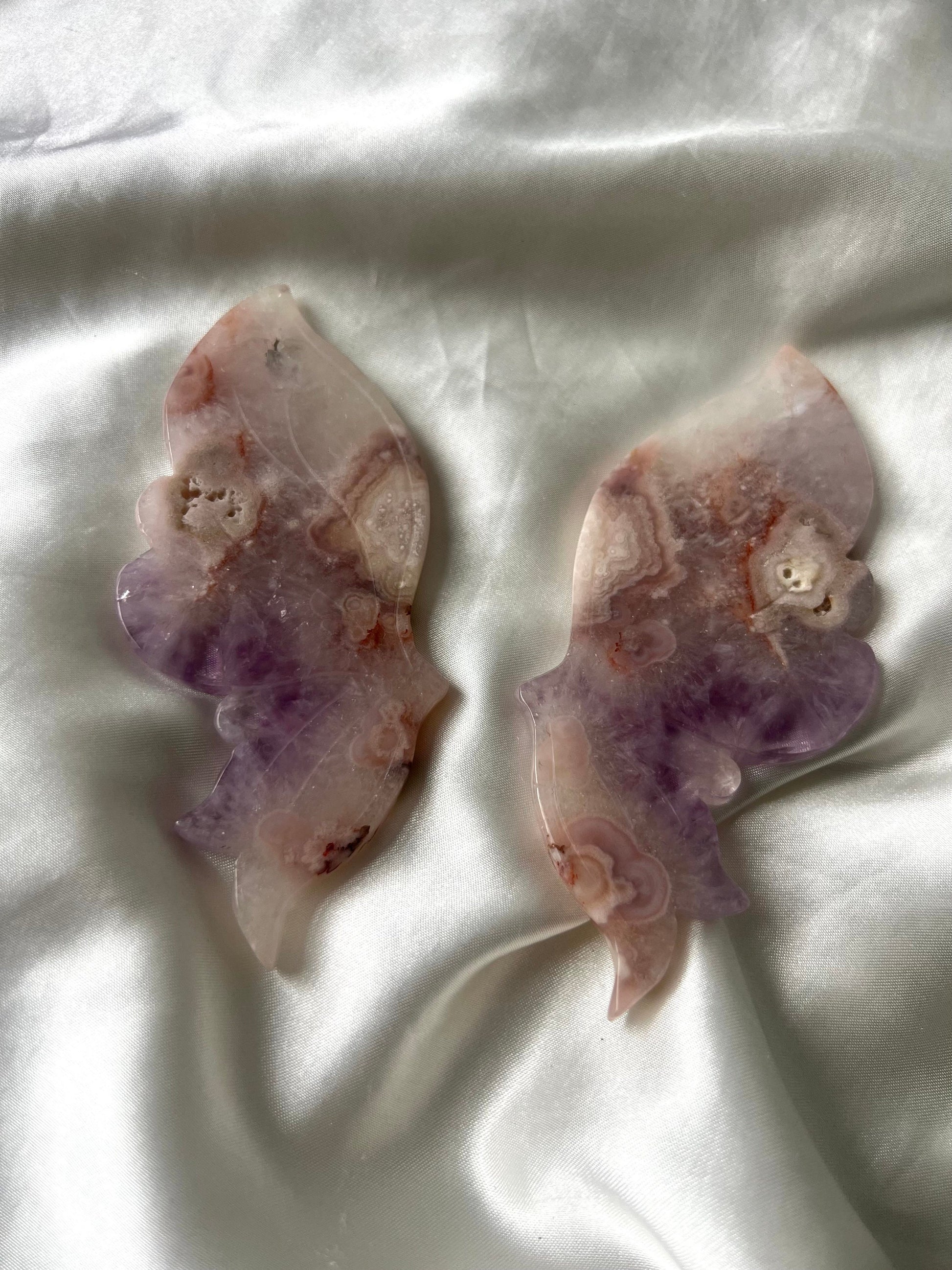 Beautiful Pink Amethyst with Flower Agate Butterfly Wings with Display Stand from Brazil